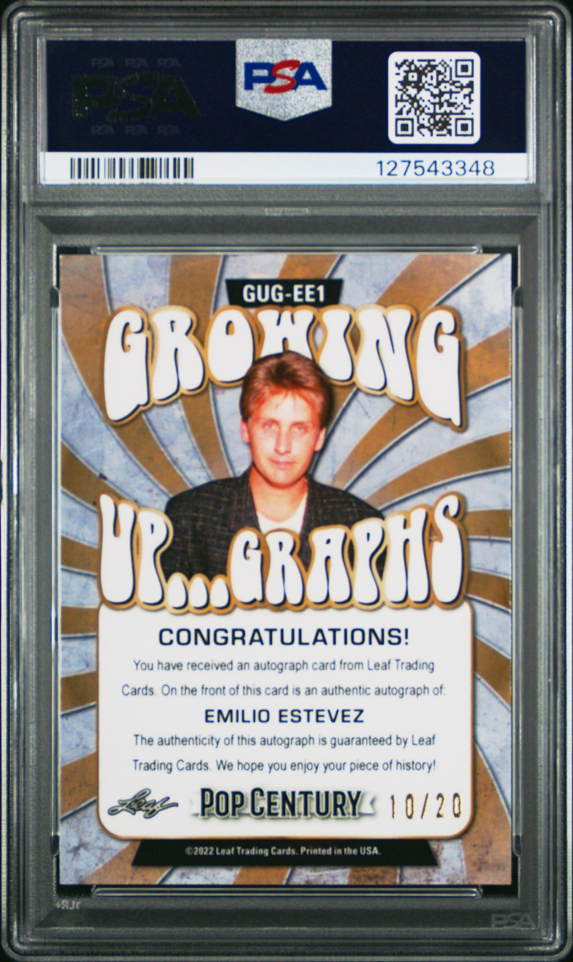 2022 Leaf Metal Pop Century Growing Up...graphs Emilio Estevez #Ee1 (Grwng.up/Grph-Blue Wave) Mint 9 back