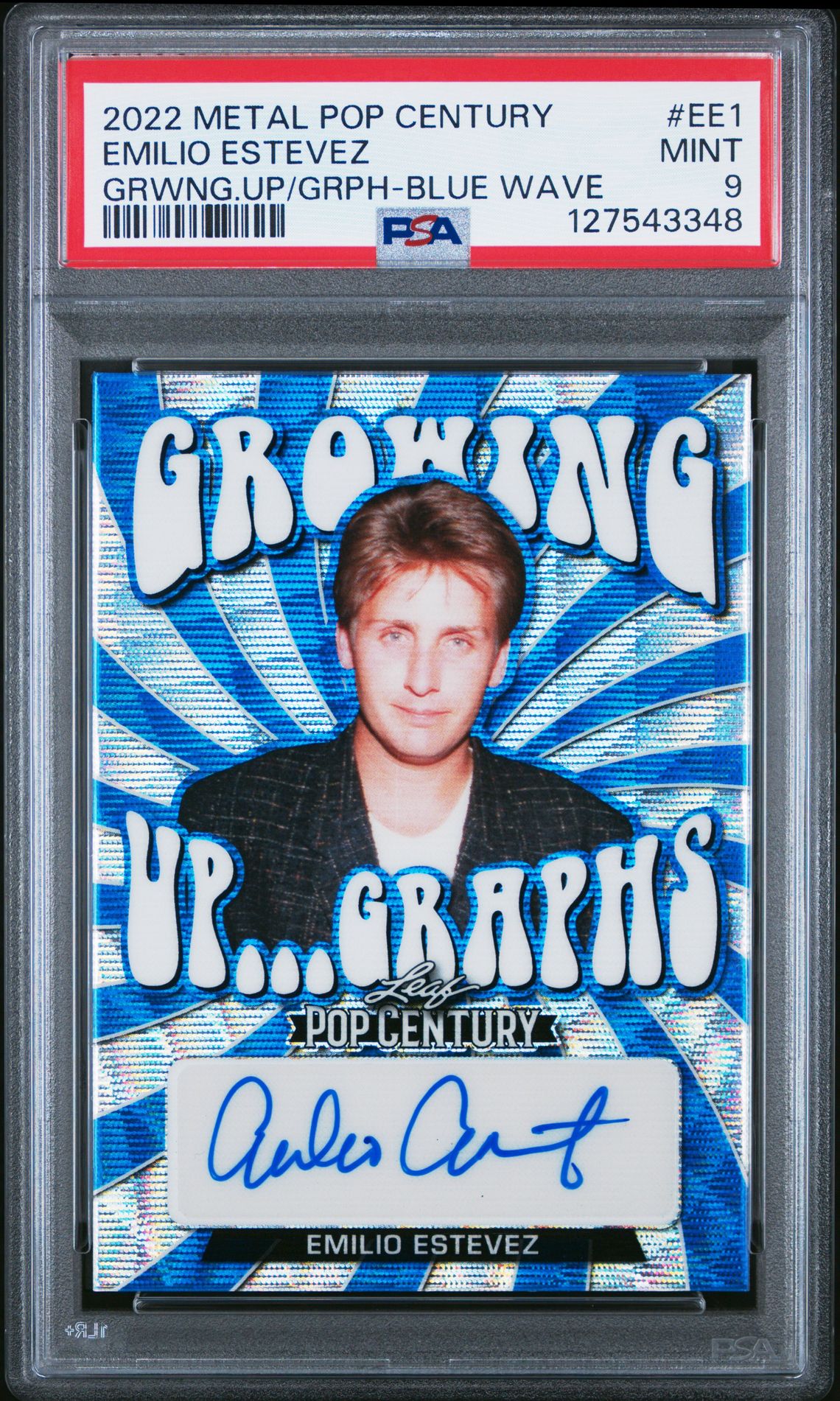 2022 Leaf Metal Pop Century Growing Up...graphs Emilio Estevez #Ee1 (Grwng.up/Grph-Blue Wave) Mint 9 front