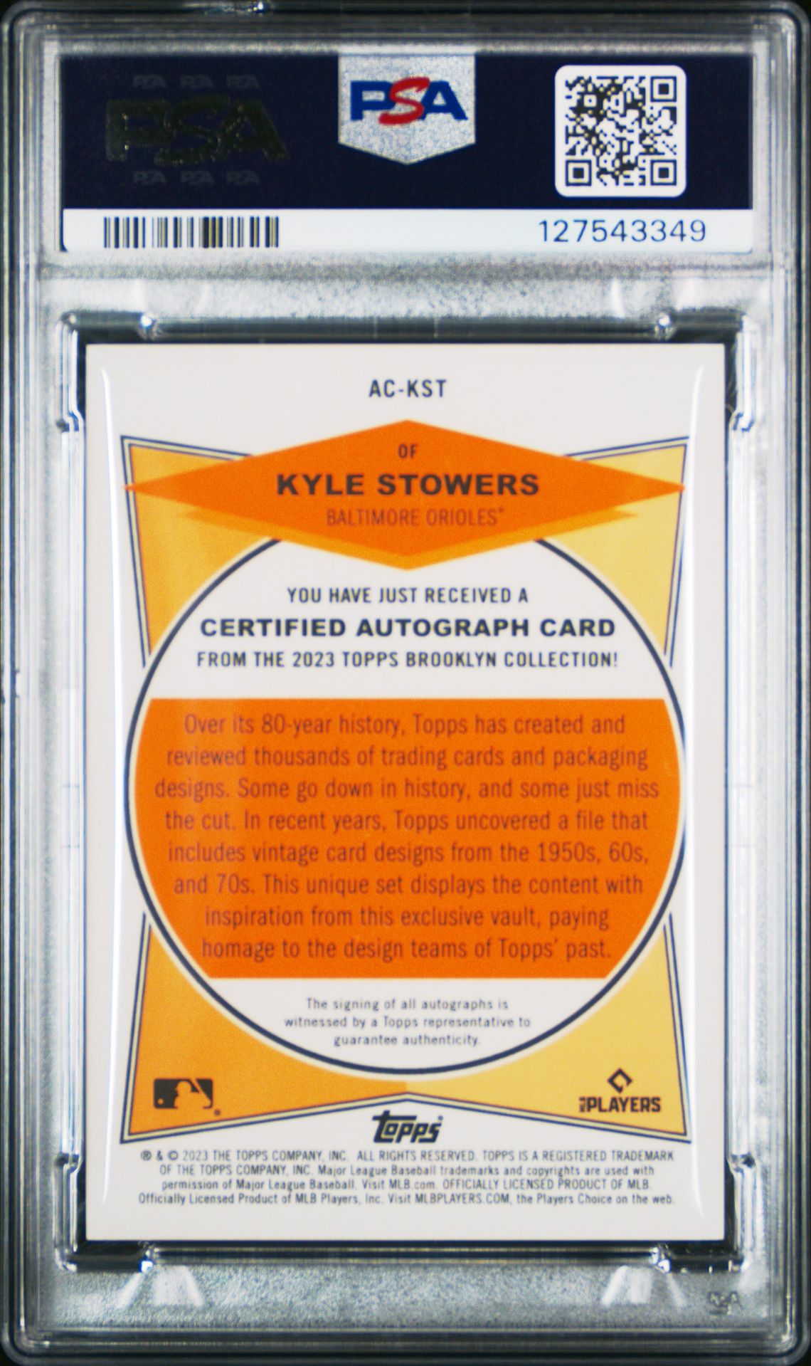 2023 Topps Brooklyn Collection Autograph Kyle Stowers #Kst (Autograph-Blue) Mint 9 back