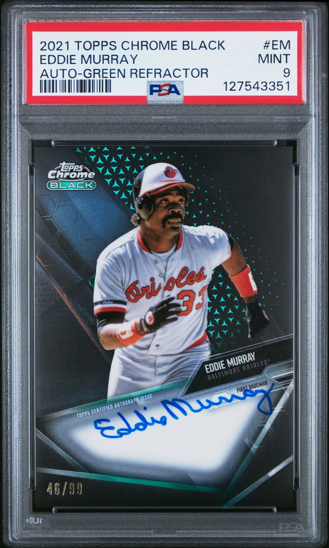 2021 Topps Chrome Black Autographs Eddie Murray #Em (Auto-Green Refractor) Mint 9 front