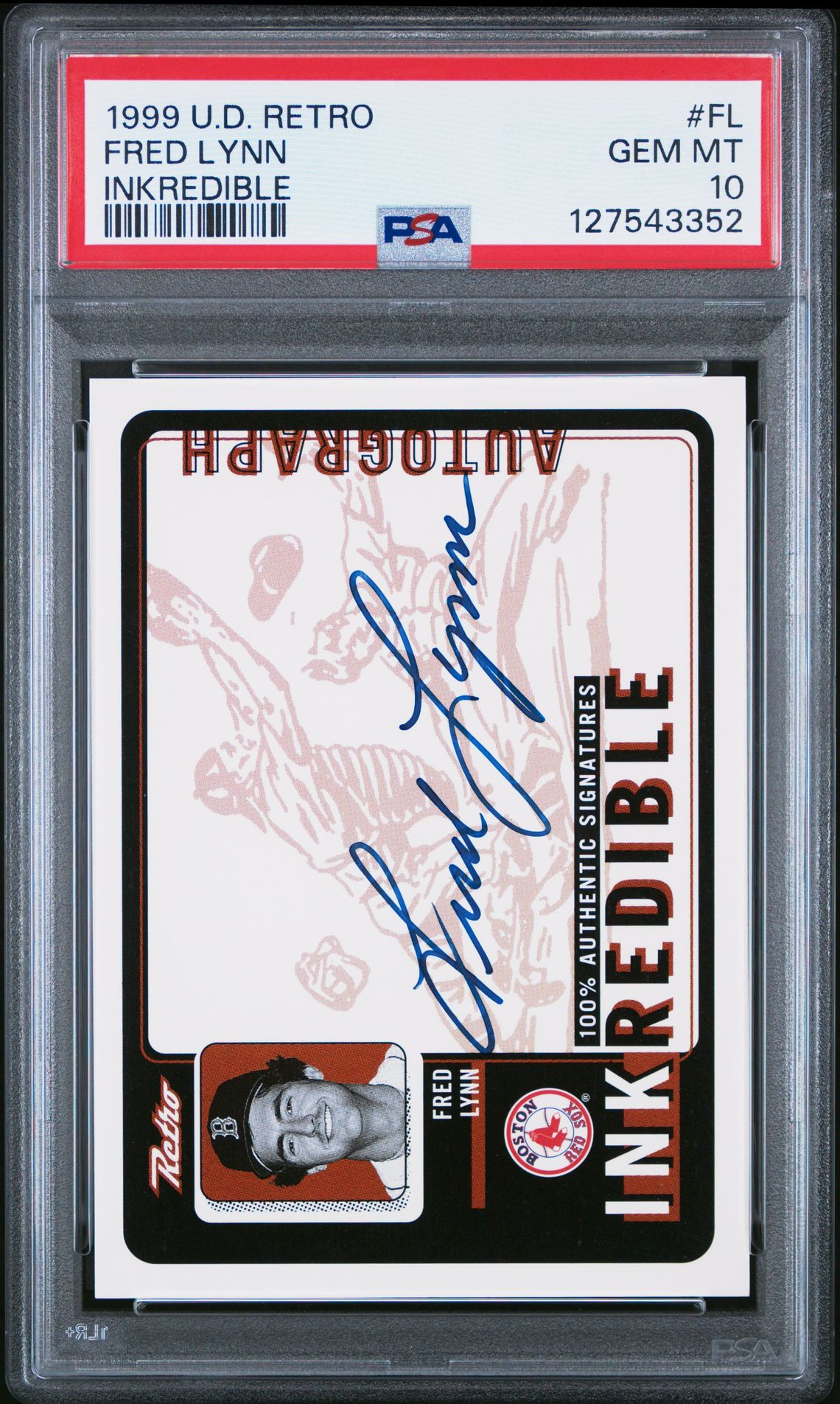 1999 Upper Deck Retro Inkredible Fred Lynn #Fl (Inkredible) Gem Mt 10 front