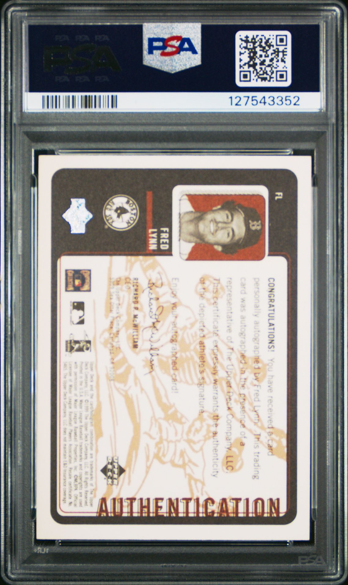 1999 Upper Deck Retro Inkredible Fred Lynn #Fl (Inkredible) Gem Mt 10 back