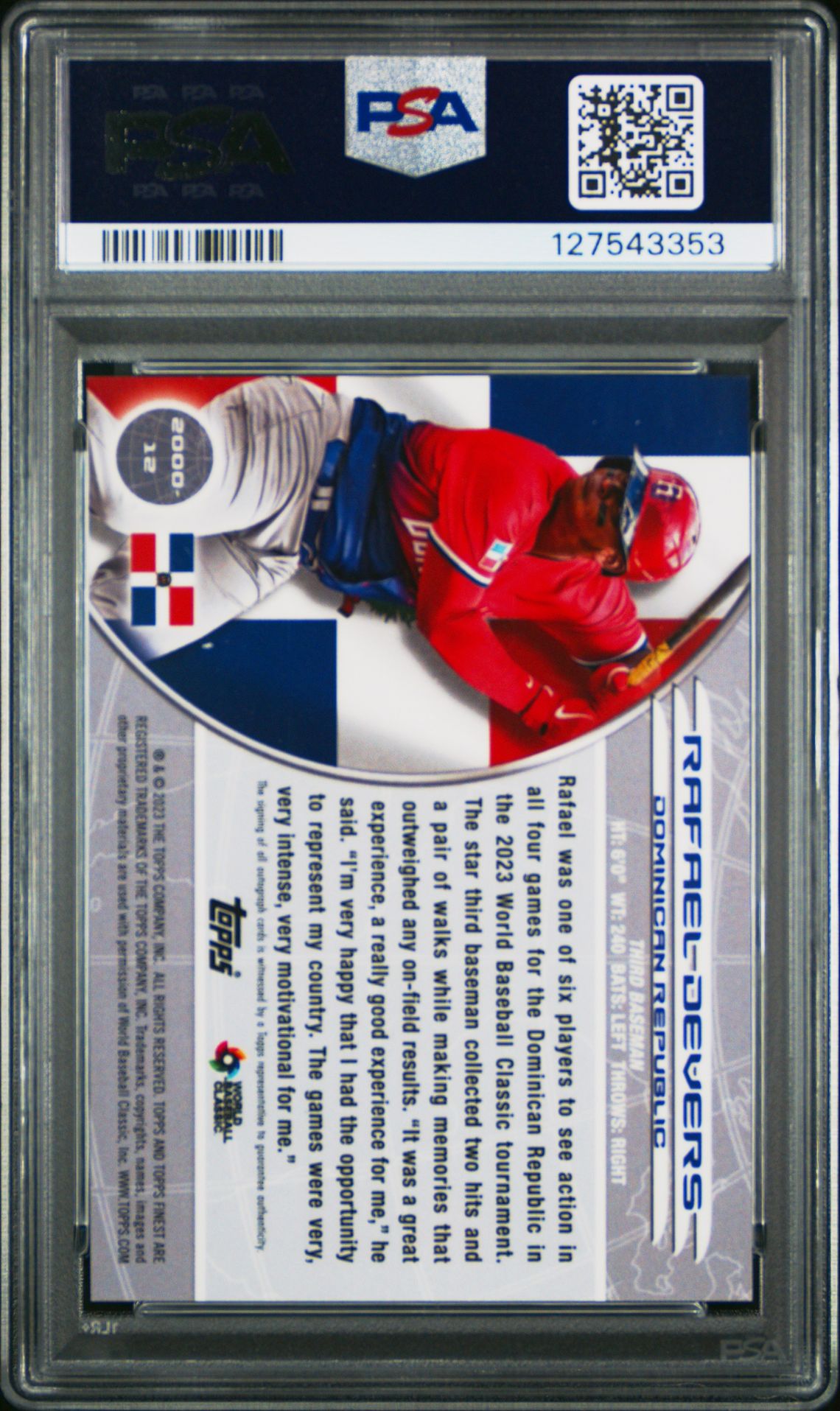 2023 Topps Finest 2000 Topps Finest World's Finest Autographs Rafael Devers #2000-12 (2000 Tf World's Finest Auto) Gem Mt 10 back