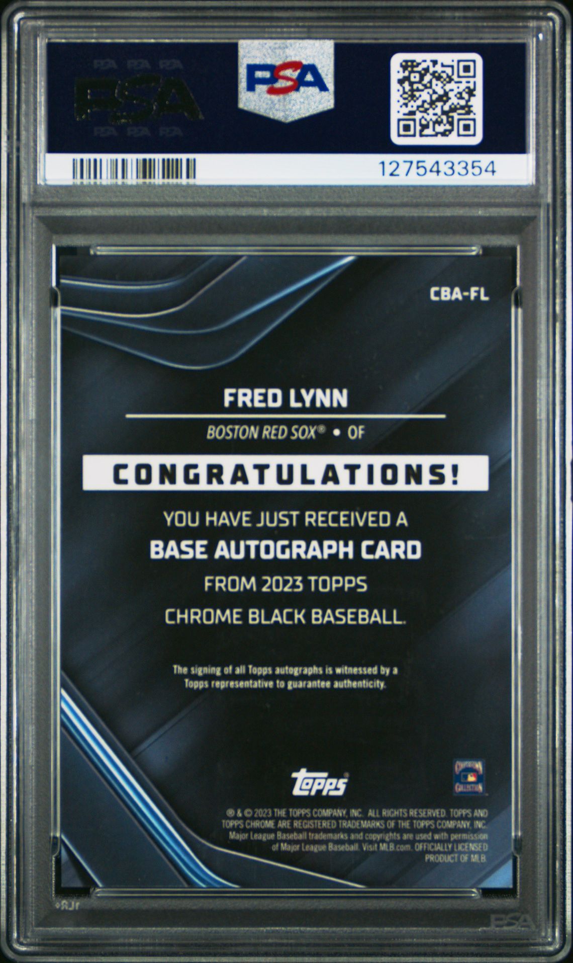 2023 Topps Chrome Black Autographs Fred Lynn #Fl Gem Mt 10 back