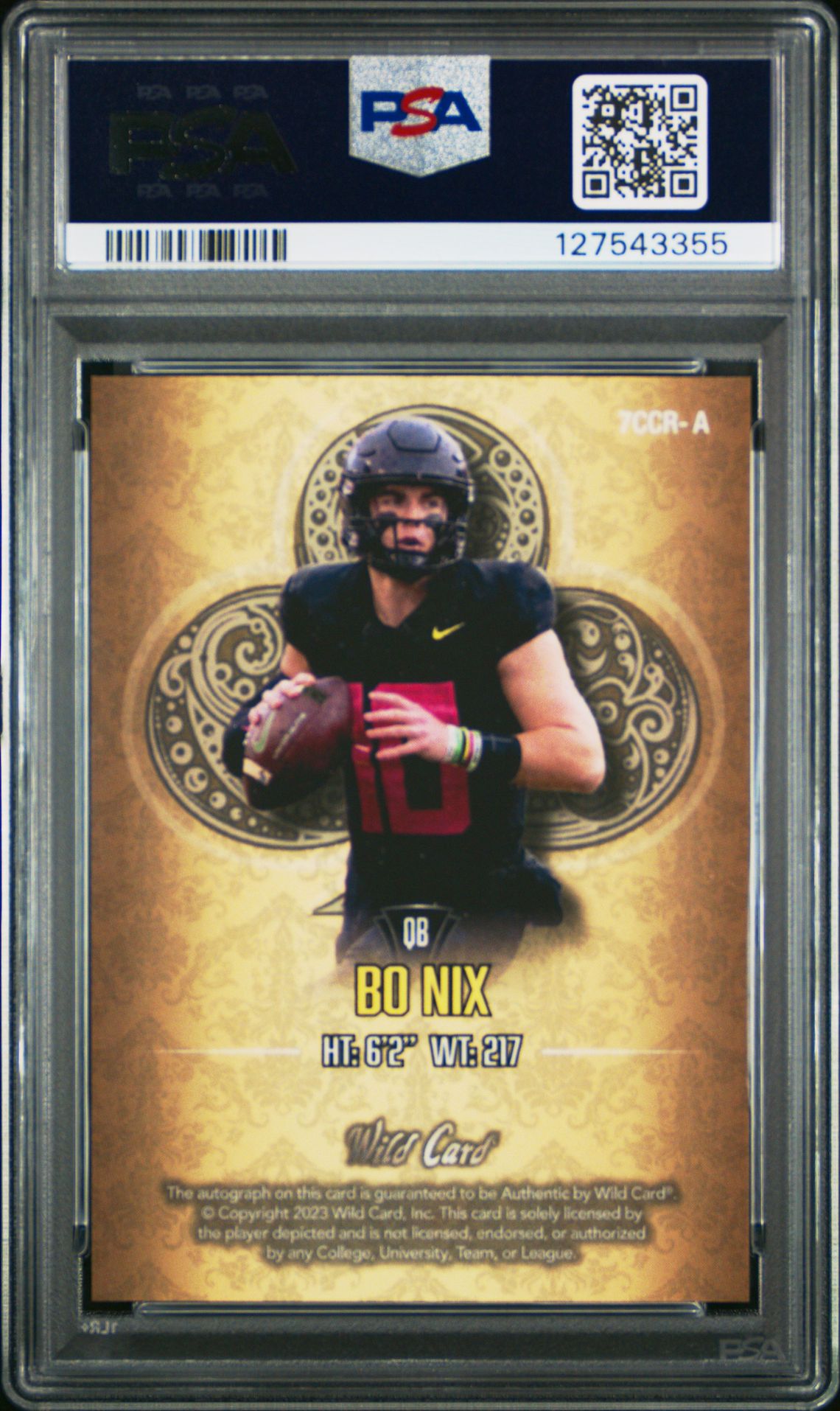 2023 Wild Card 7 Card Studs Autographs Bo Nix #7Ccra (Au-Cryst-Club-R-Cream) Gem Mt 10 back