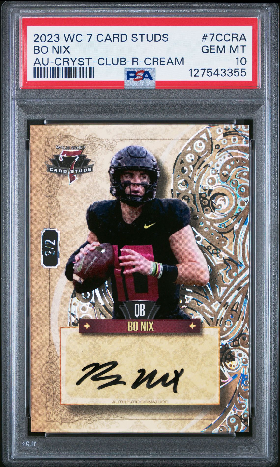 2023 Wild Card 7 Card Studs Autographs Bo Nix #7Ccra (Au-Cryst-Club-R-Cream) Gem Mt 10 front