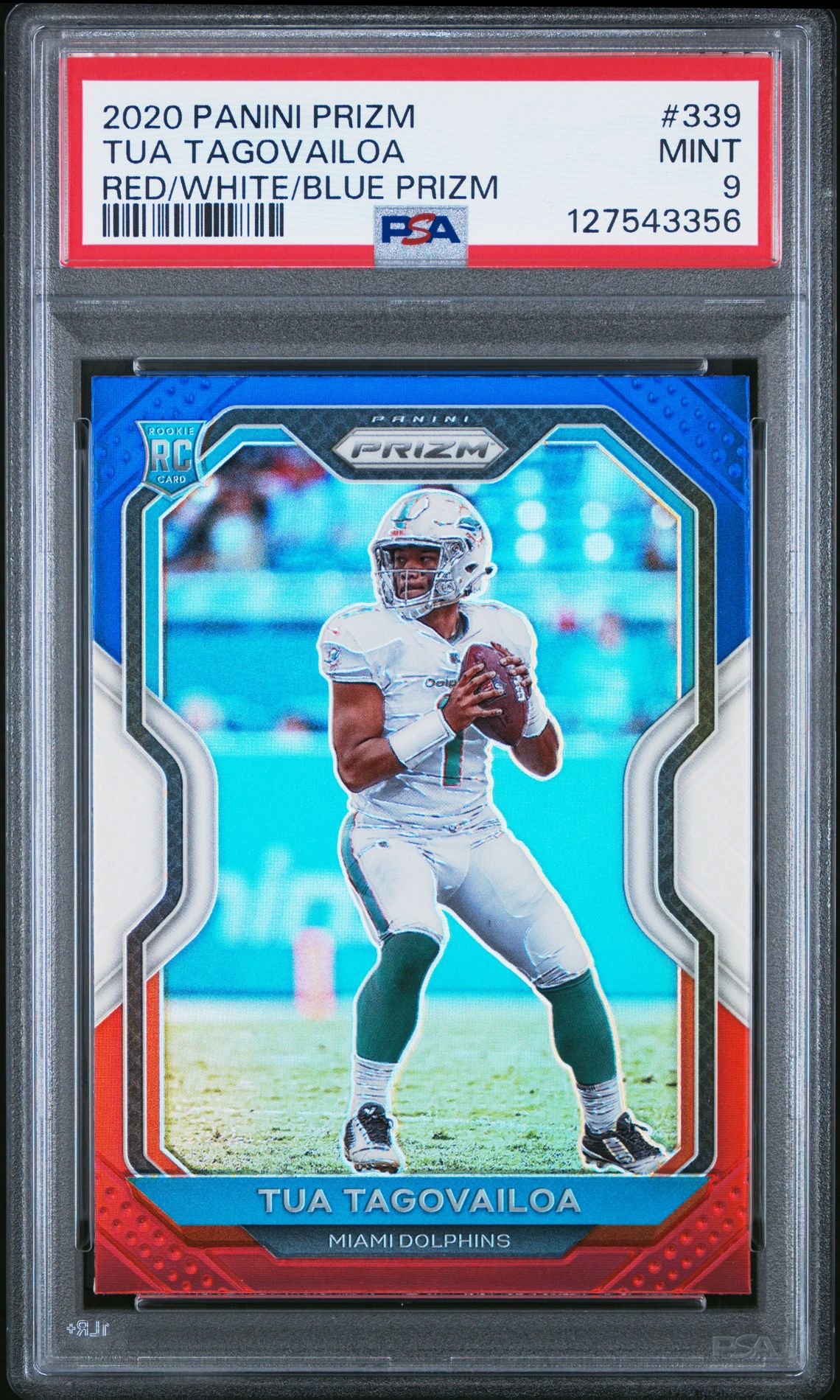 2020 Panini Prizm Tua Tagovailoa #339 (Red/White/Blue Prizm) Mint 9 front