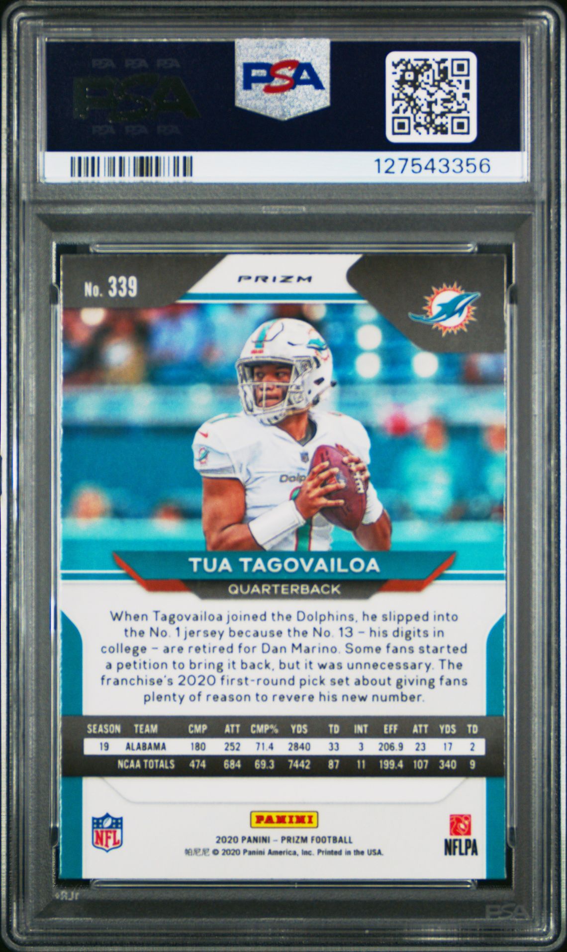 2020 Panini Prizm Tua Tagovailoa #339 (Red/White/Blue Prizm) Mint 9 back