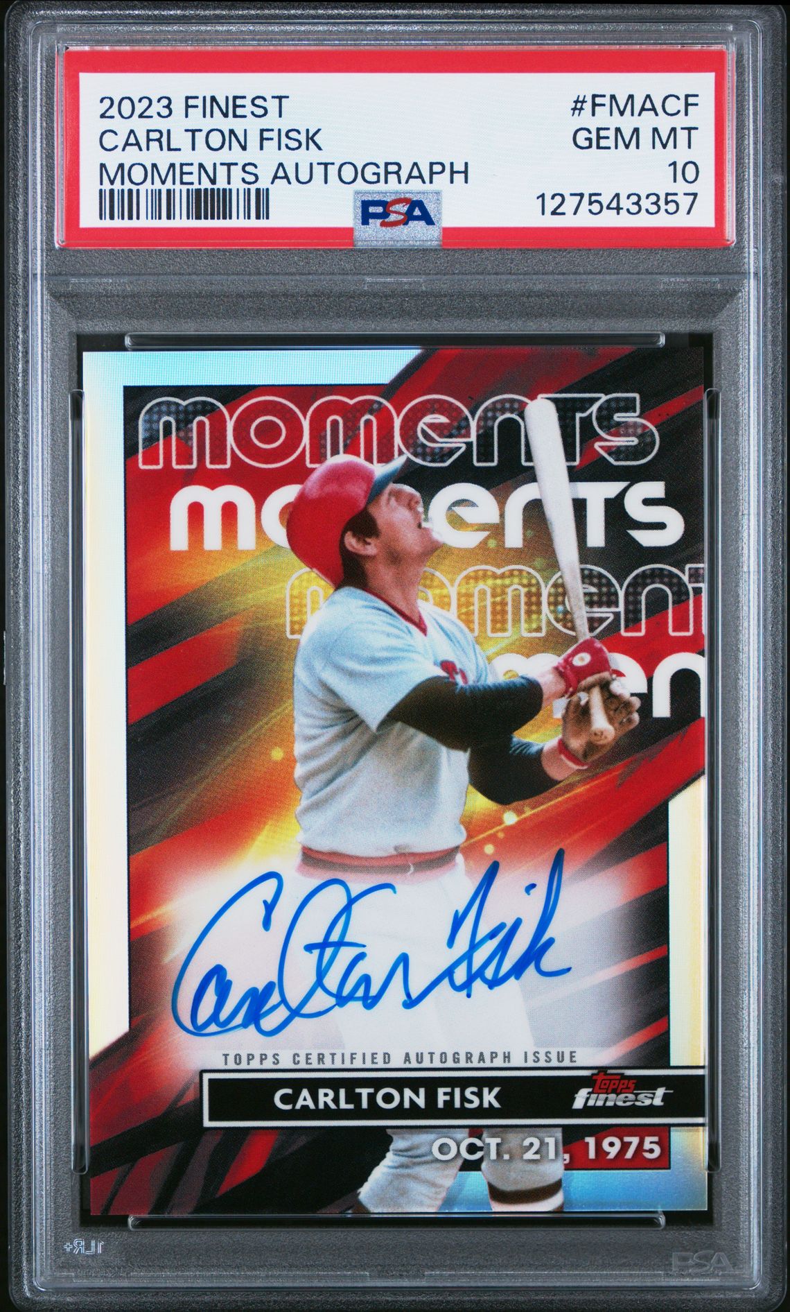 2023 Topps Finest Finest Moments Autographs Carlton Fisk #Fmacf Gem Mt 10 front