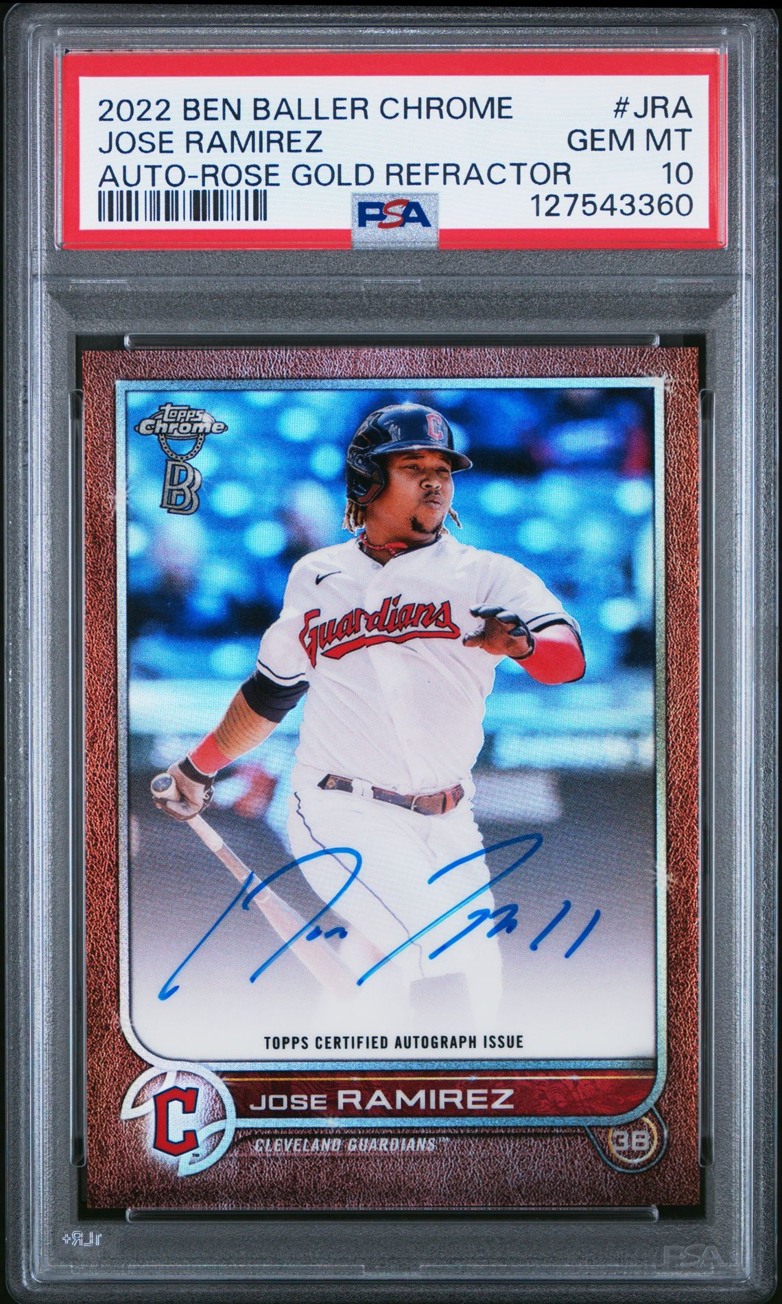 2022 Topps Chrome Ben Baller Autographs Jose Ramirez #Jra (Auto-Rose Gold Refractor) Gem Mt 10 front