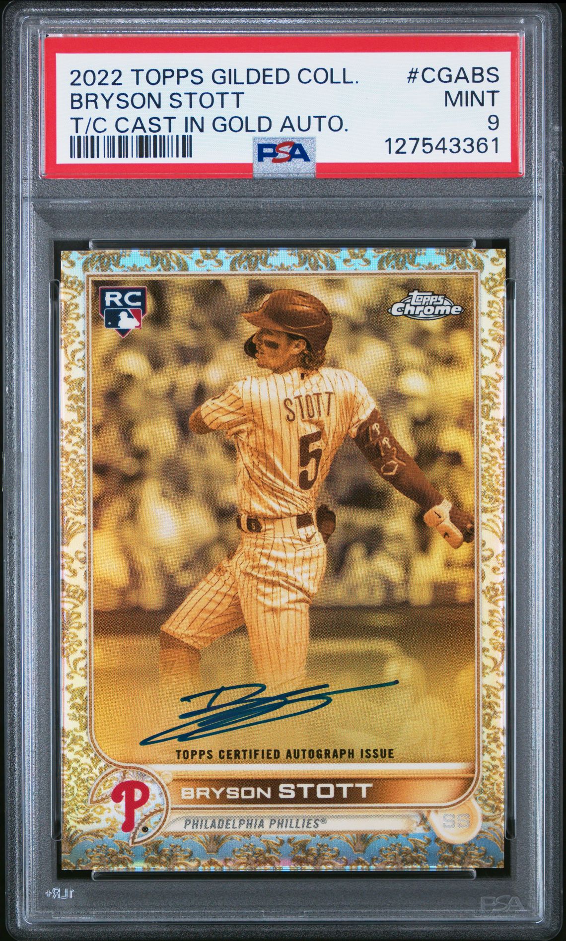 2022 Topps Gilded Collection Topps Chrome Cast In Gold Autographs Bryson Stott #Cgabs (T/C Cast In Gold Auto.) Mint 9 front
