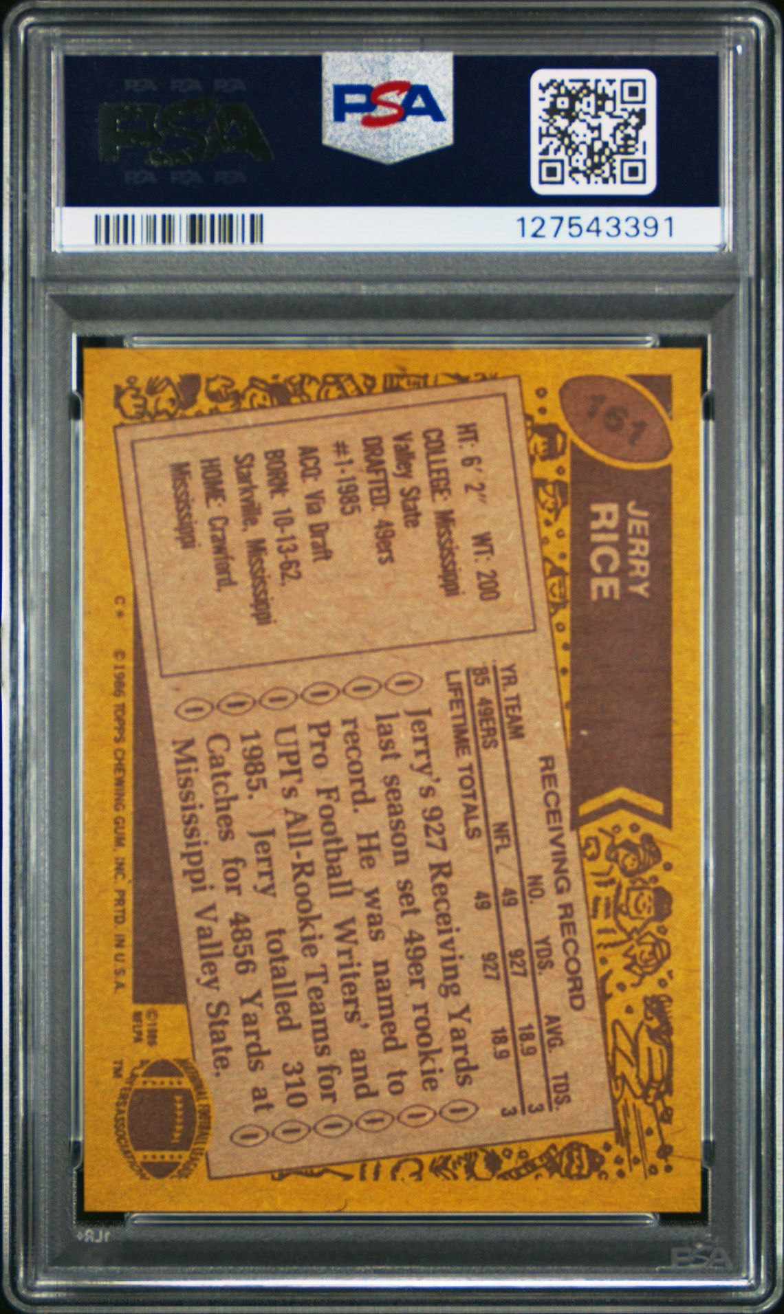 1986 Topps Jerry Rice #161 Ex-Mt 6 back