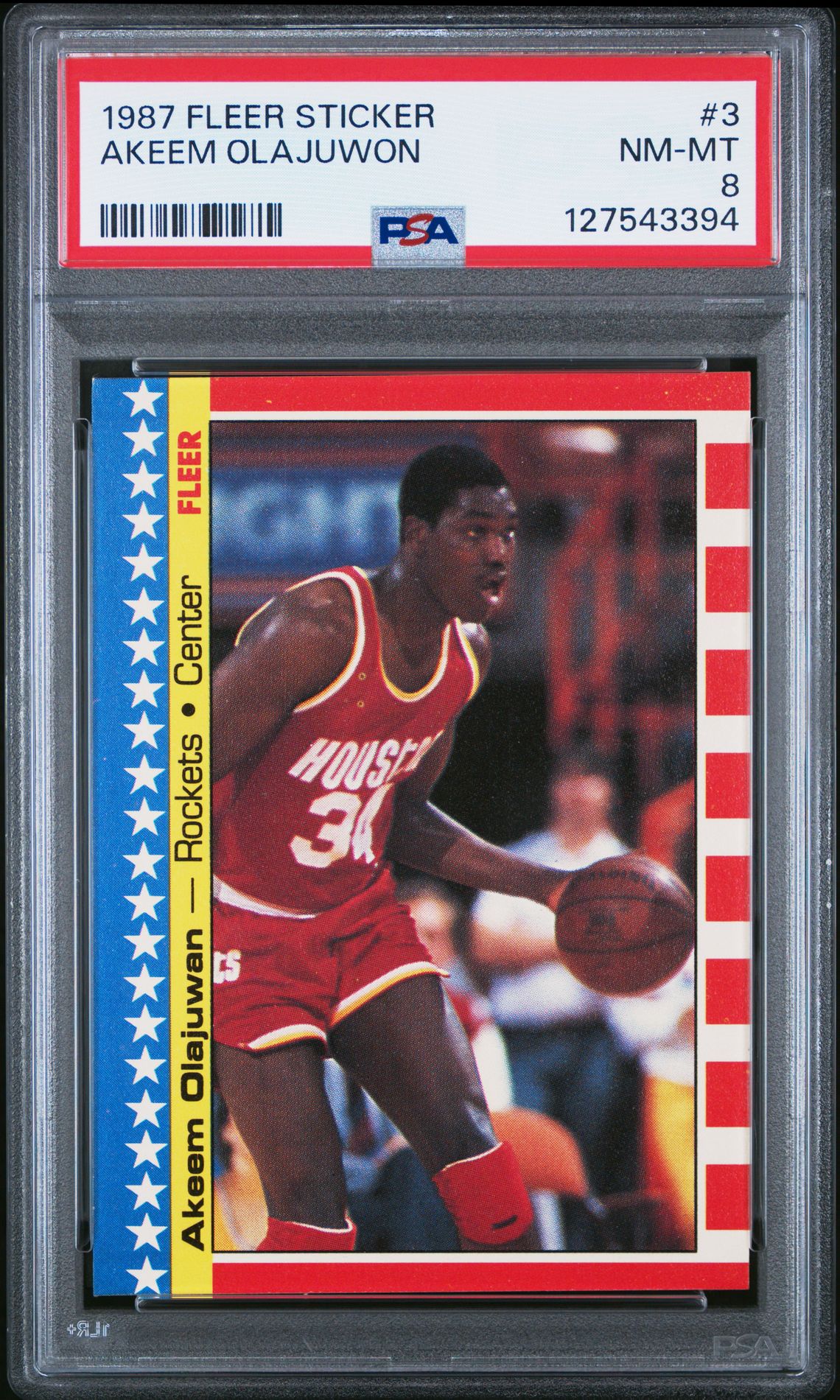 1987 Fleer Sticker Akeem Olajuwon #3 Nm-Mt 8 front