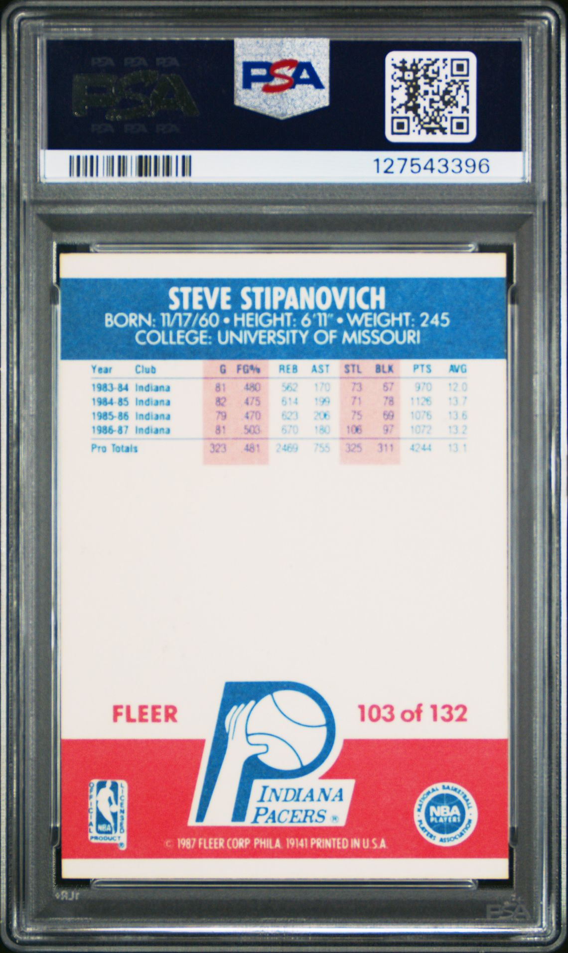 1987 Fleer Steve Stipanovich #103 Nm-Mt 8 back