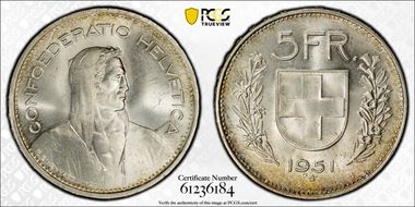 1951 B 5 Fr KM-40  Ag MS66