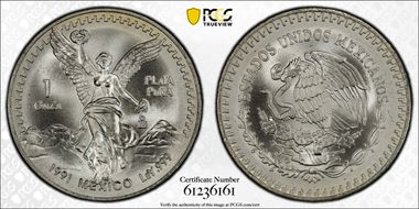 1991-Mo Onza Libertad Ag T2 - PLaTA PuRA MS68