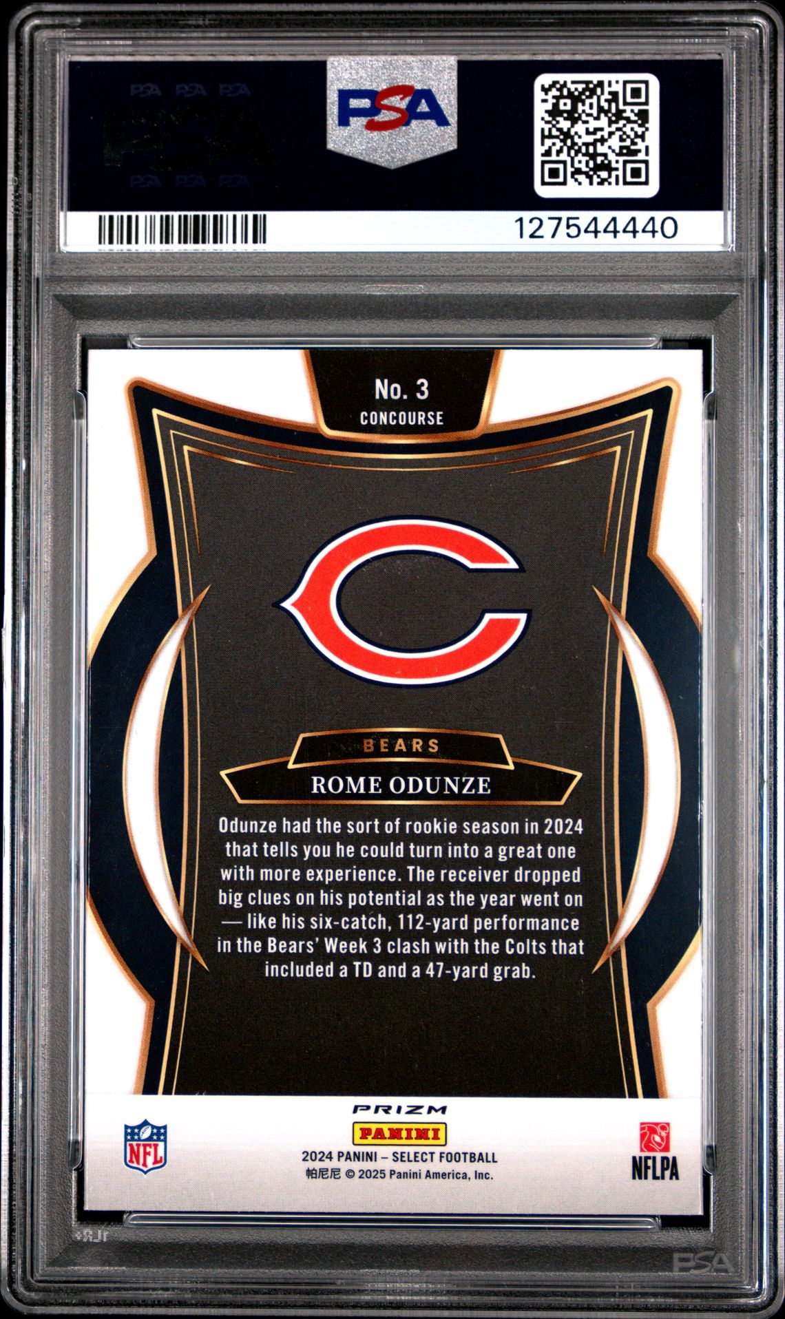 2024 Panini Select Rome Odunze #3 (Silver Prizm) Mint 9 back