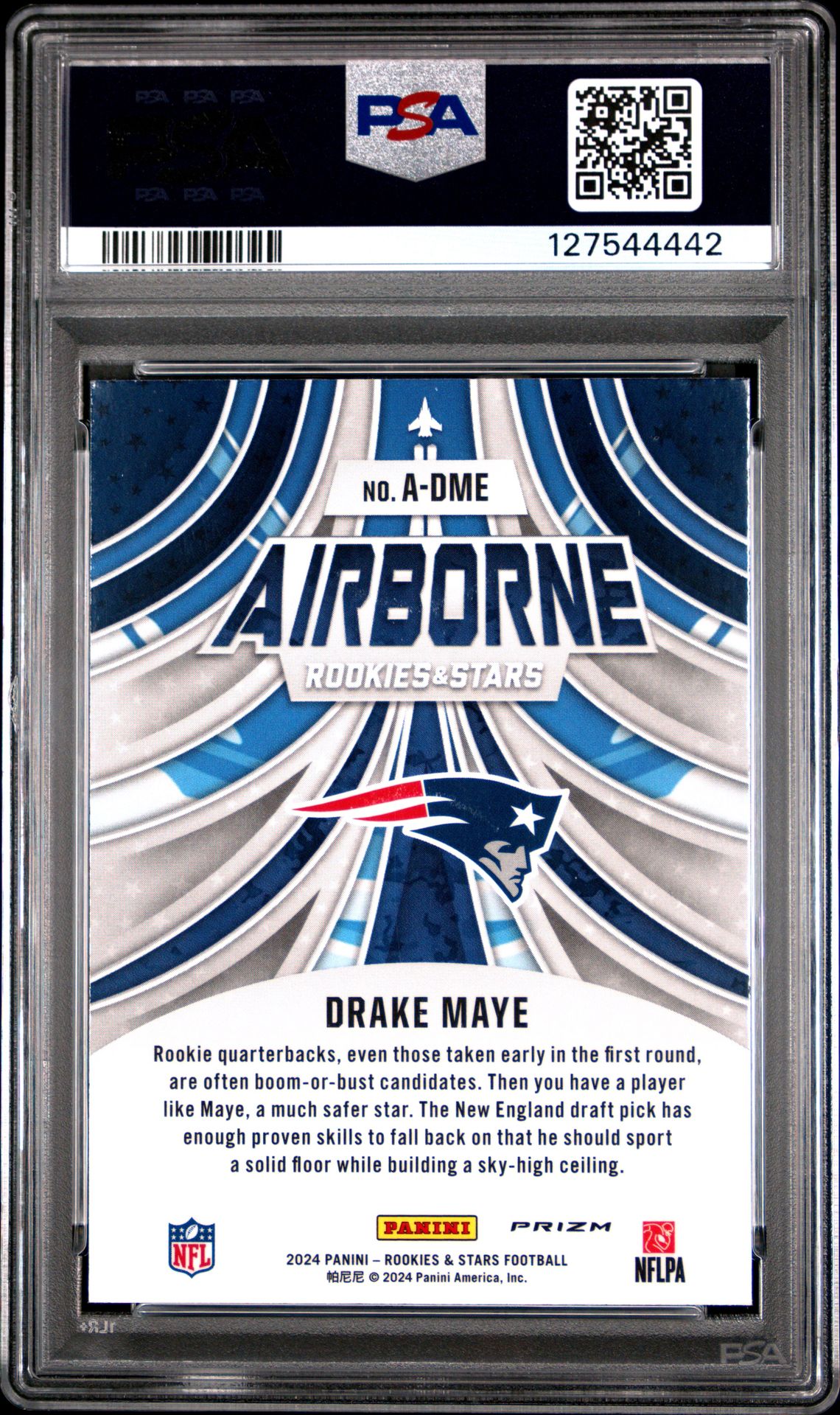2024 Panini Rookies & Stars Airborne Drake Maye #Adme (Airborne-Red Plaid) Nm-Mt 8 back