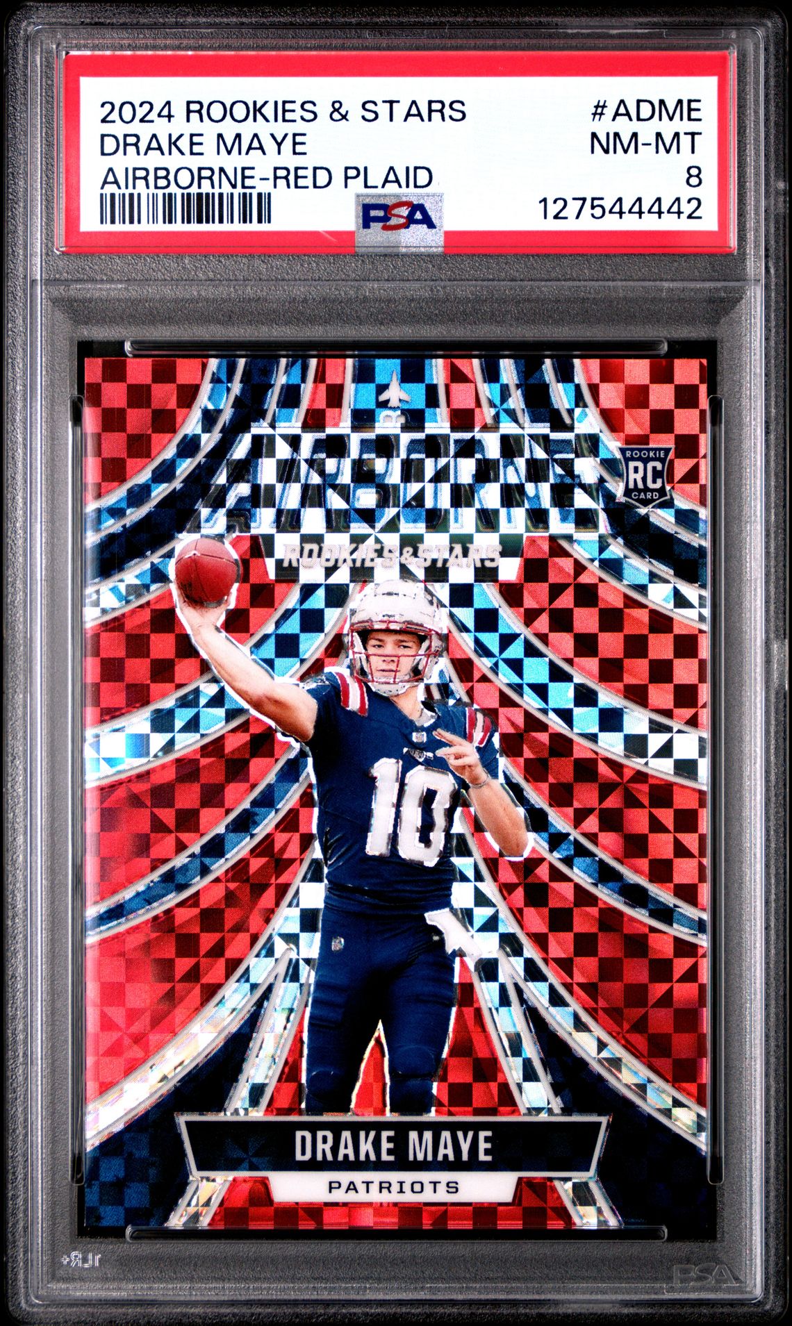 2024 Panini Rookies & Stars Airborne Drake Maye #Adme (Airborne-Red Plaid) Nm-Mt 8 front