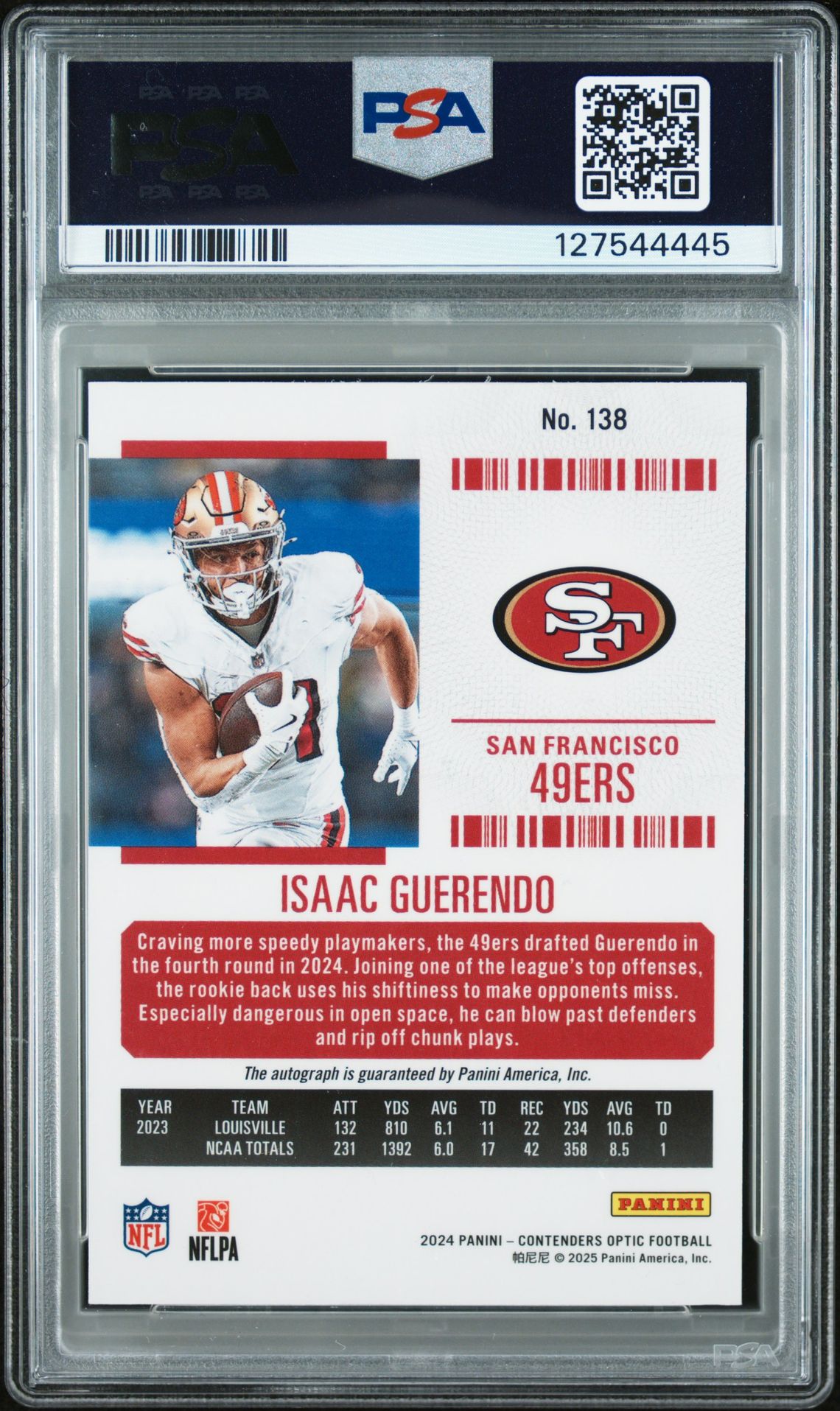 2024 Panini Contenders Optic Isaac Guerendo #138 (Autograph) Mint 9 back