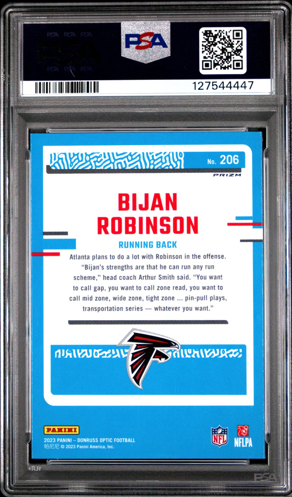 2023 Panini Donruss Optic Bijan Robinson #206 (Pink) Gem Mt 10 back