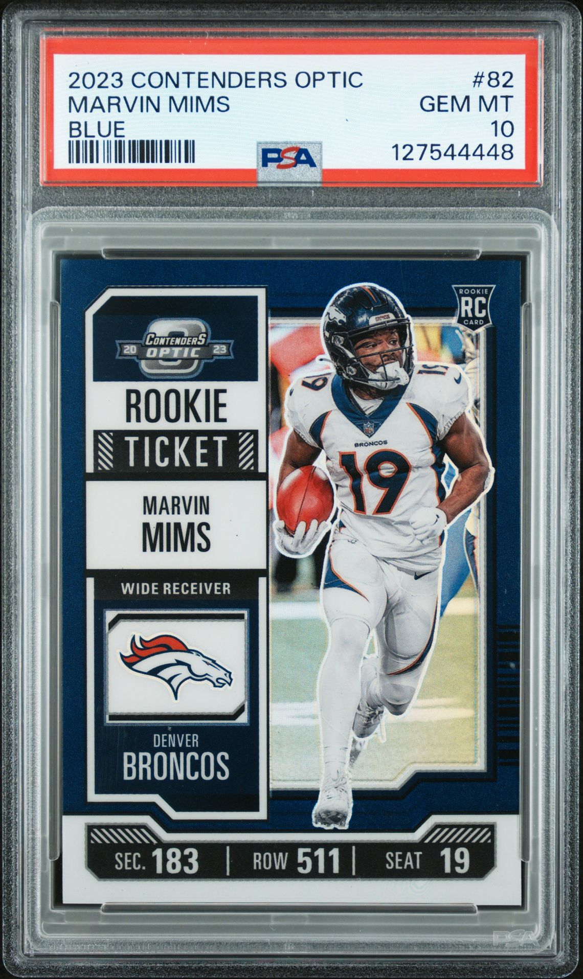 2023 Panini Contenders Optic Marvin Mims #82 (Blue) Gem Mt 10 front