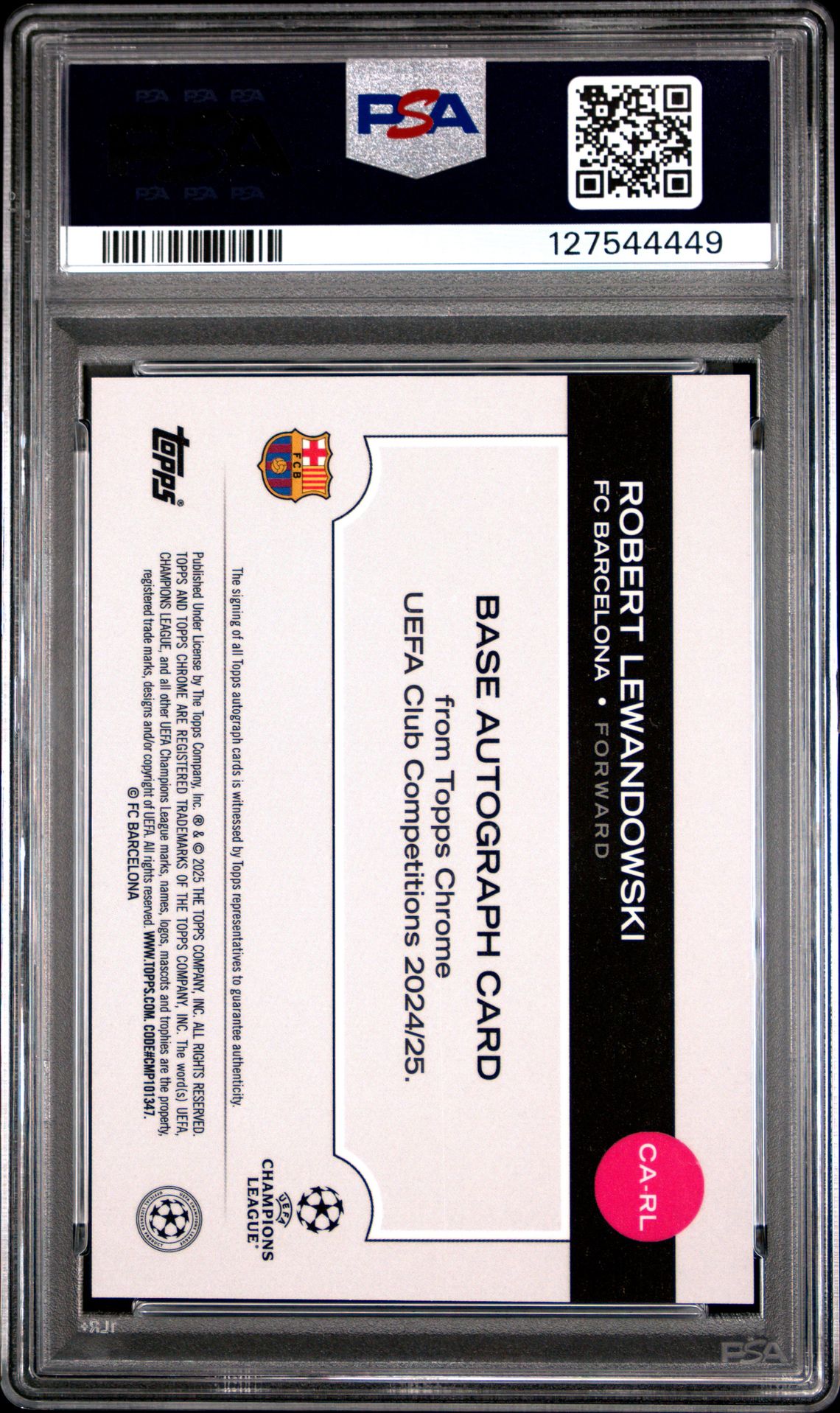 2024-25 Topps Chrome Uefa Club Competitions Chrome Autographs Robert Lewandowski #Rl (Chrome Auto-Magenta Ref) Mint 9 back