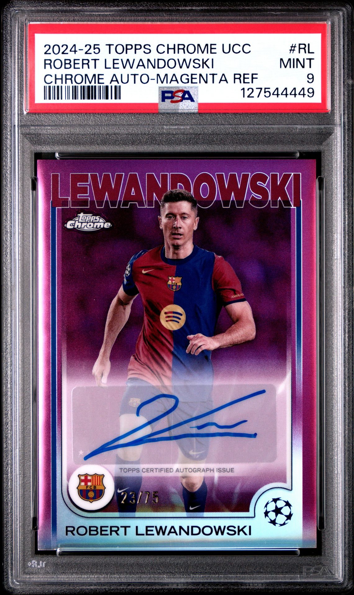 2024-25 Topps Chrome Uefa Club Competitions Chrome Autographs Robert Lewandowski #Rl (Chrome Auto-Magenta Ref) Mint 9 front