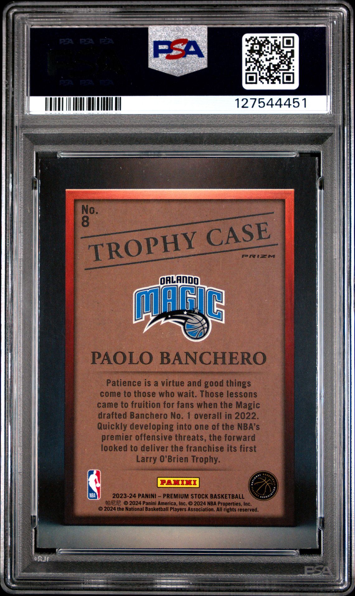 2023 Panini Hoops Premium Stock Trophy Case Paolo Banchero #8 Mint 9 back