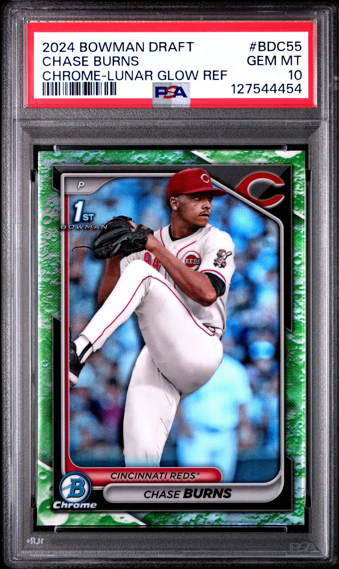 2024 Bowman Draft Chase Burns #Bdc55 (Chrome-Lunar Glow Ref) Gem Mt 10 front