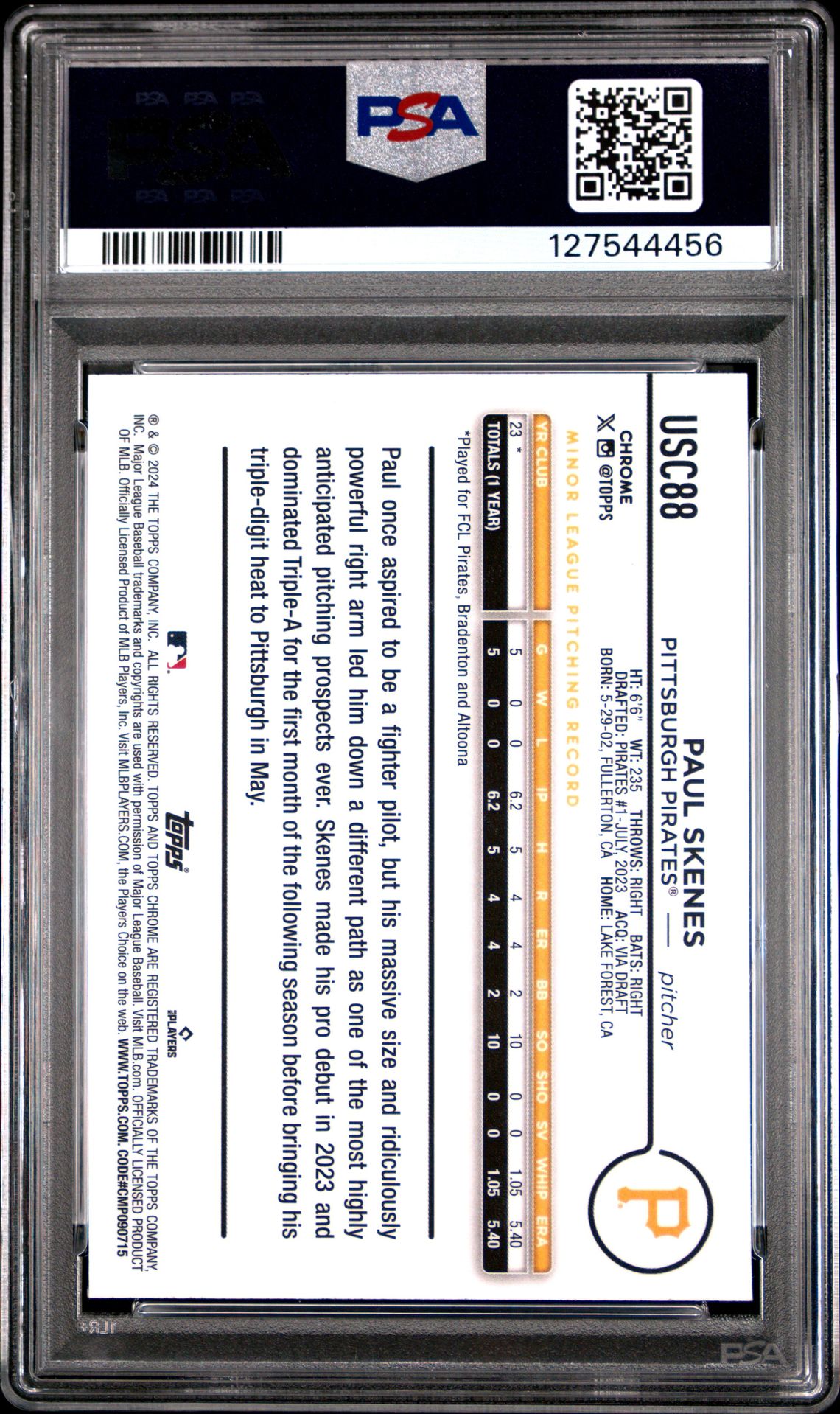 2024 Topps Chrome Update Paul Skenes #Usc88 (X-Fractor) Mint 9 back