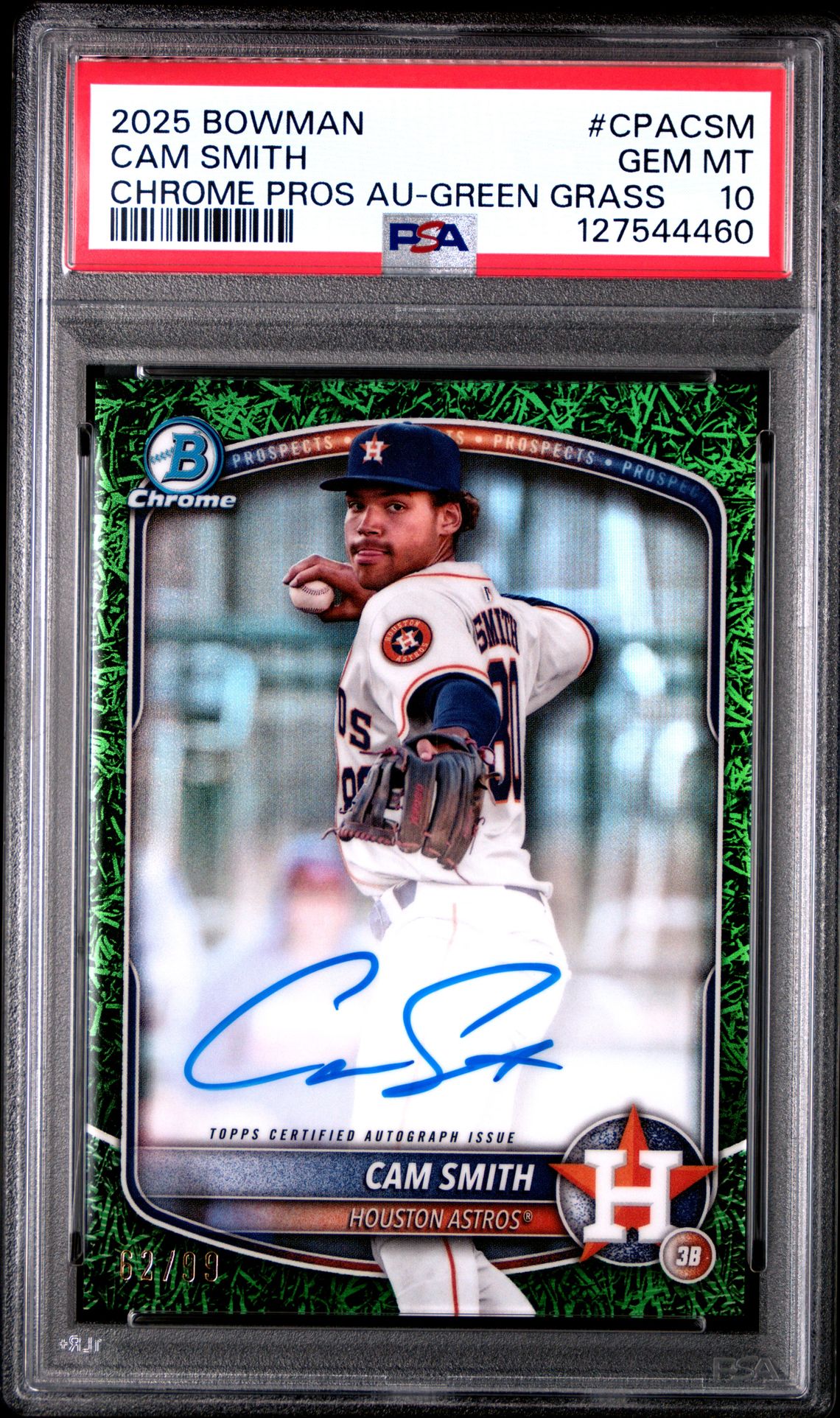 2025 Bowman Chrome Prospect Autographs Cam Smith #Cpacsm (Chrome Pros Au-Green Grass) Gem Mt 10 front