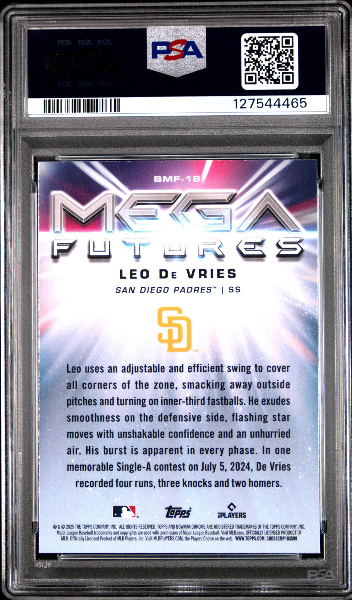 2025 Bowman Mega Box Mega Futures Leo De Vries #Bmf18 (Mega Futures) Mint 9 back