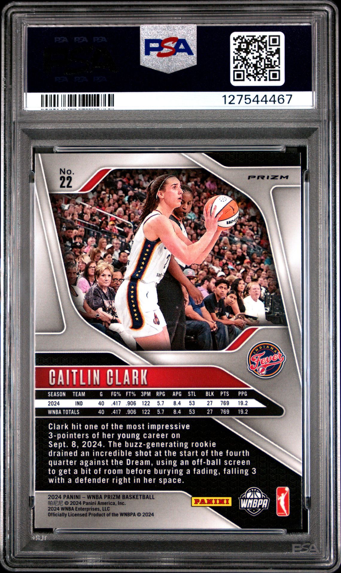 2024 Panini Prizm Wnba Caitlin Clark #22 (Blue Velocity) Mint 9 back