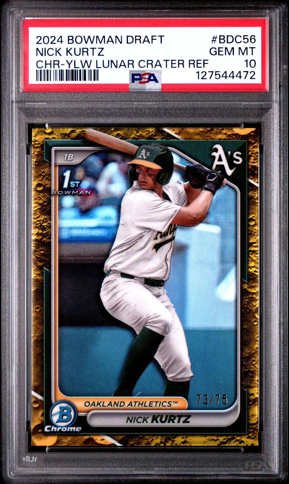 2024 Bowman Draft Nick Kurtz #Bdc56 (Chr-Ylw Lunar Crater Ref) Gem Mt 10 front