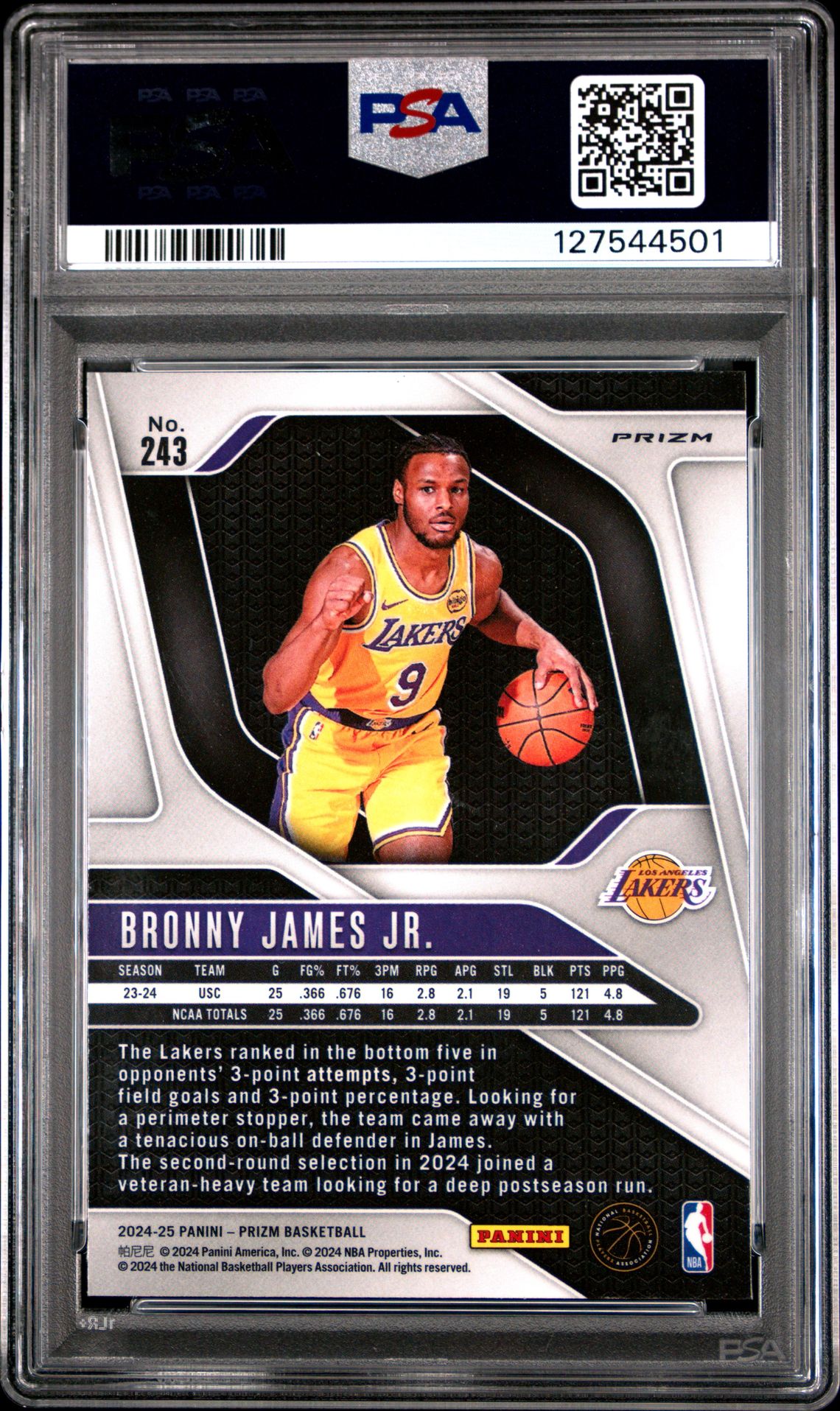 2024 Panini Prizm Bronny James Jr. #243 (Ice) Nm 7 back