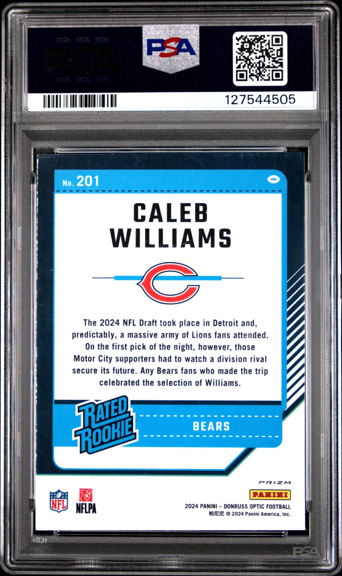 2024 Panini Donruss Optic Caleb Williams #201 (Purple Shock) Mint 9 back