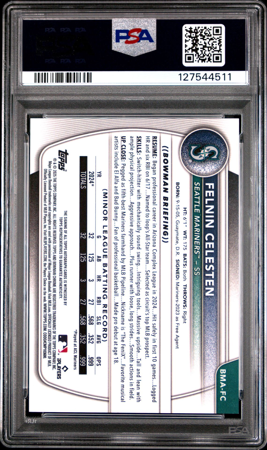 2025 Bowman Mega Box Bowman Prospect Mega Autographs Felnin Celesten #Fc (Bwm Pros Mega Au-Blue Ref) Nm-Mt 8 back