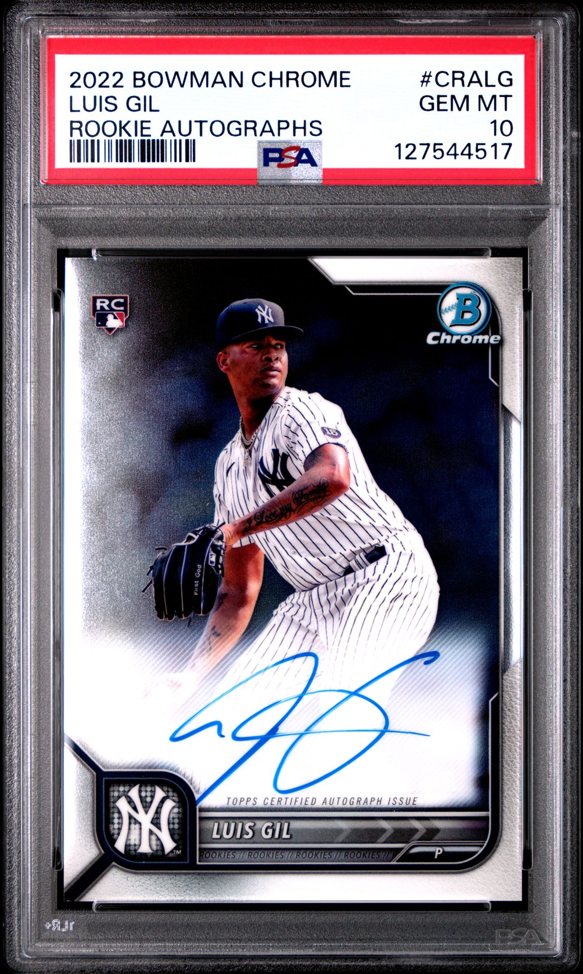 2022 Bowman Chrome Chrome Rookie Autographs Luis Gil #Cralg (Rookie Autographs) Gem Mt 10 front