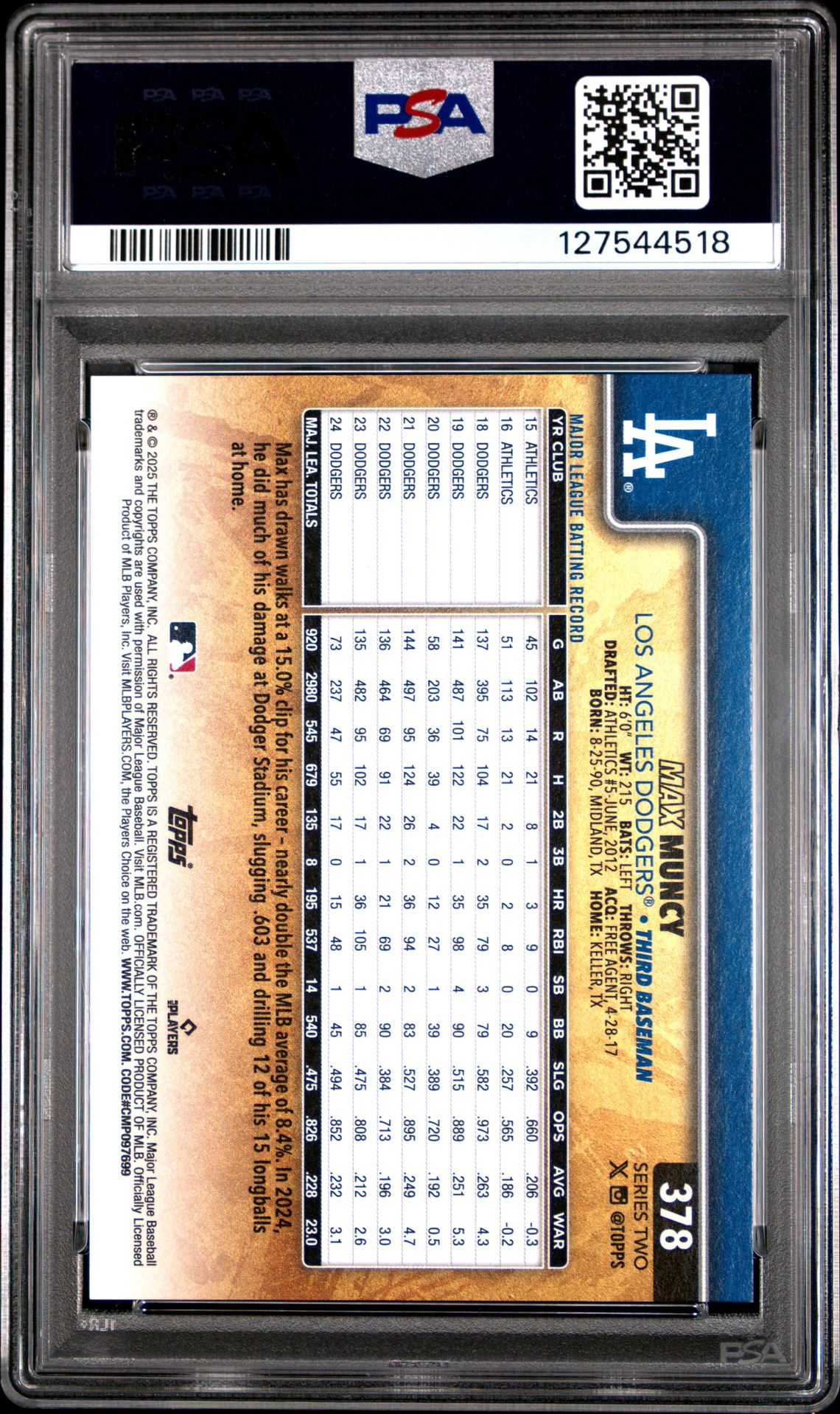 2025 Topps Max Muncy #378 (Golden Mirror) Nm-Mt 8 back