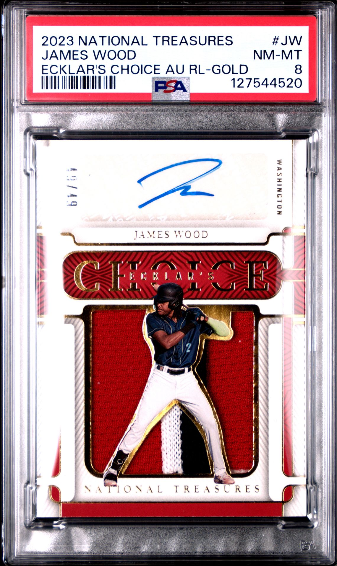 2023 Panini National Treasures Ecklar's Choice Autograph Relics James Wood #Jw (Ecklar's Choice Au Rl-Gold) Nm-Mt 8 front