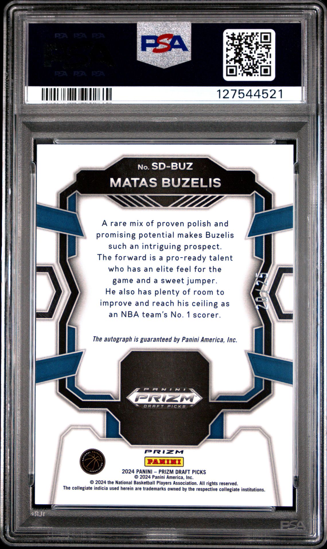 2024 Panini Prizm Draft Picks Signing Day Matas Buzelis #Sdbuz (Signing Day-Green Pulsar) Gem Mt 10 back