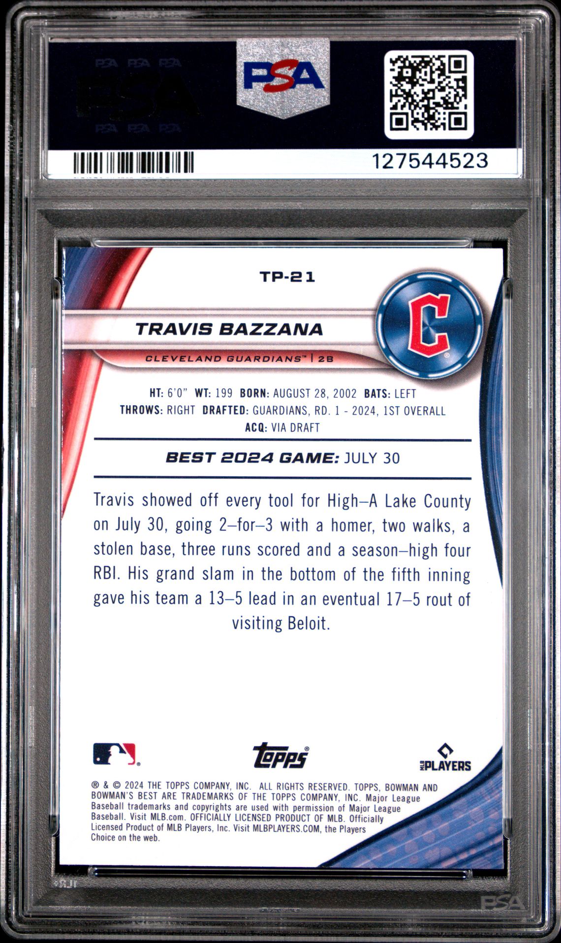 2024 Bowman's Best Top Prospects Travis Bazzana #Tp21 (Top Prospects-Mini Diamond) Gem Mt 10 back