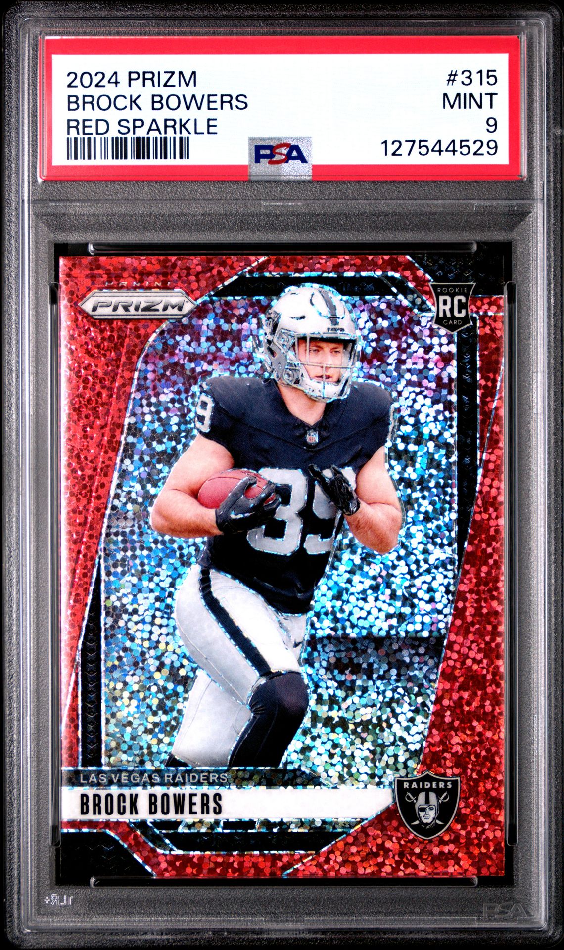 2024 Panini Prizm Brock Bowers #315 (Red Sparkle) Mint 9 front