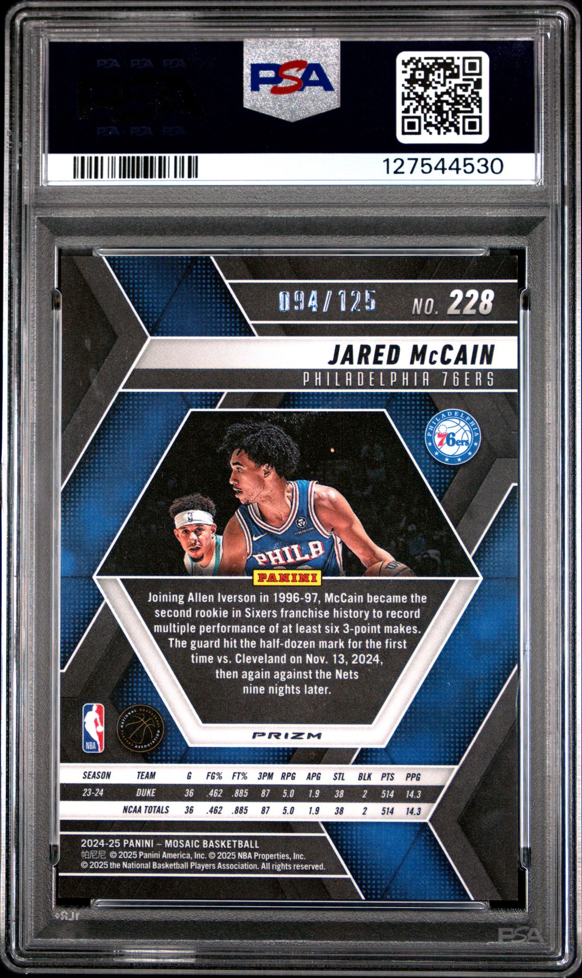 2024 Panini Mosaic Jared Mccain #228 (Ice) Mint 9 back