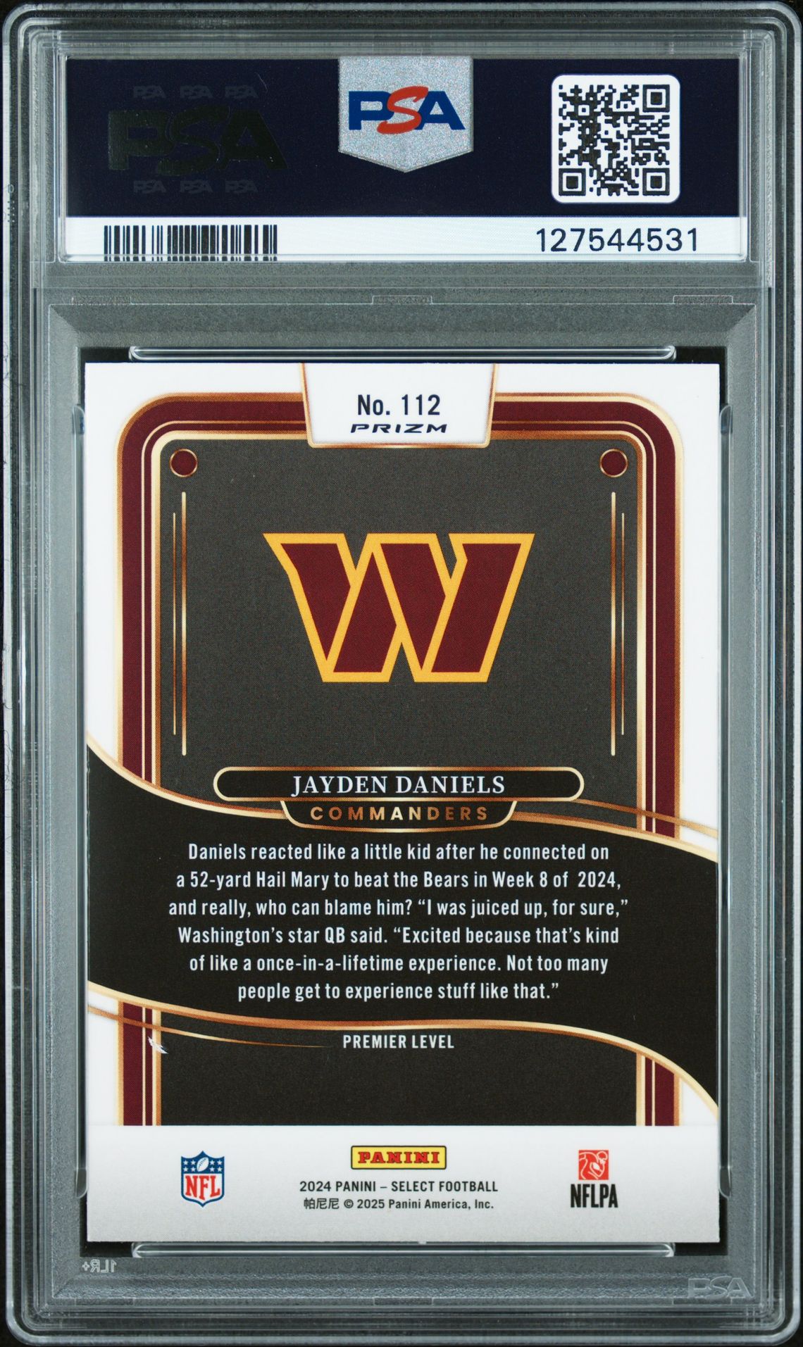 2024 Panini Select Jayden Daniels #112 (Black & Green Shock) Mint 9 back