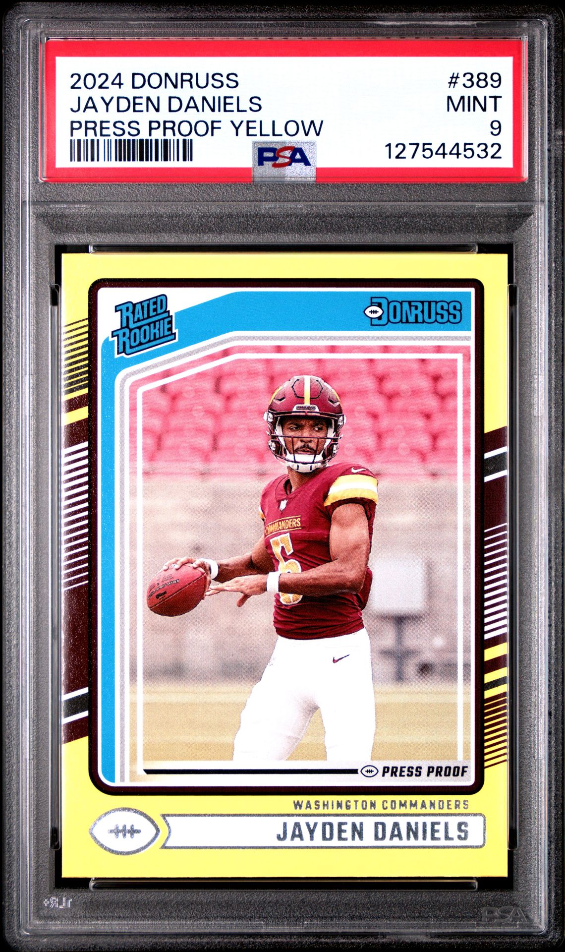 2024 Panini Donruss Jayden Daniels #389 (Press Proof Yellow) Mint 9 front