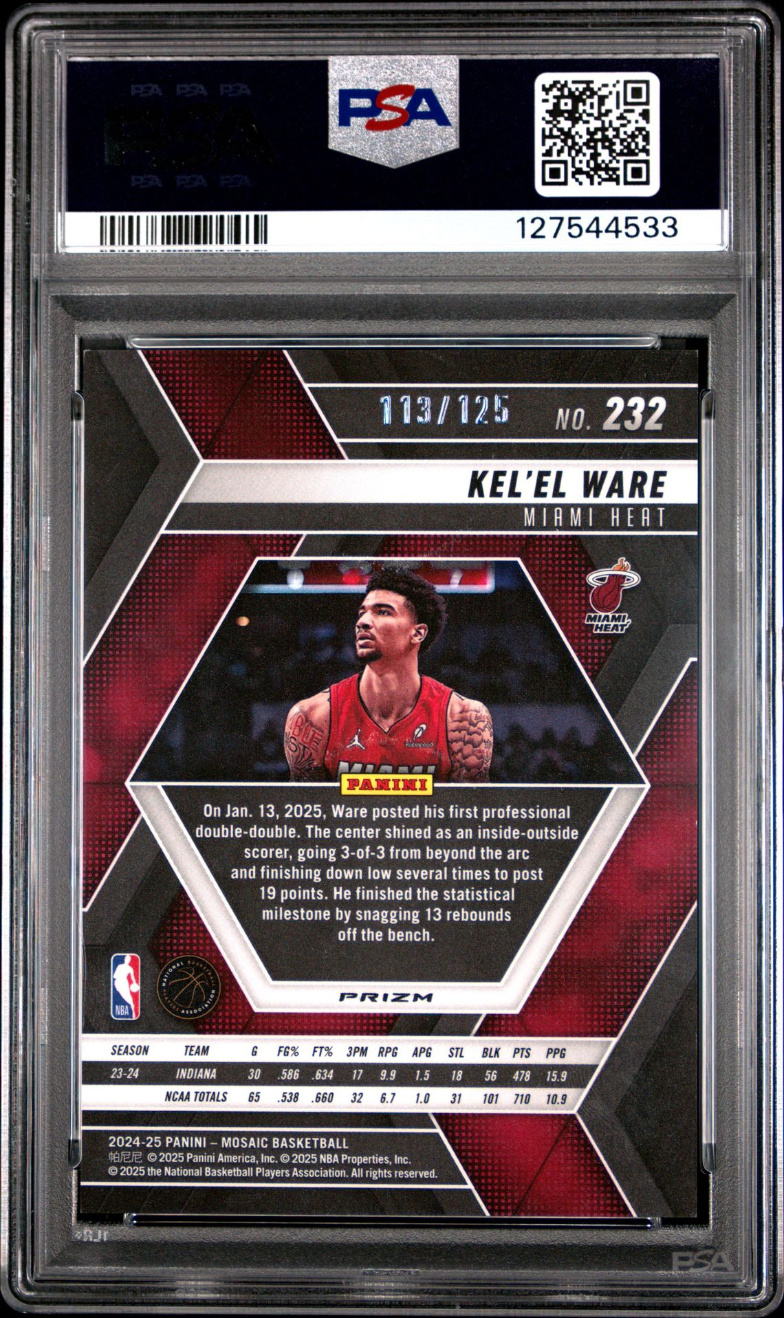 2024 Panini Mosaic Kel'el Ware #232 (Ice) Mint 9 back