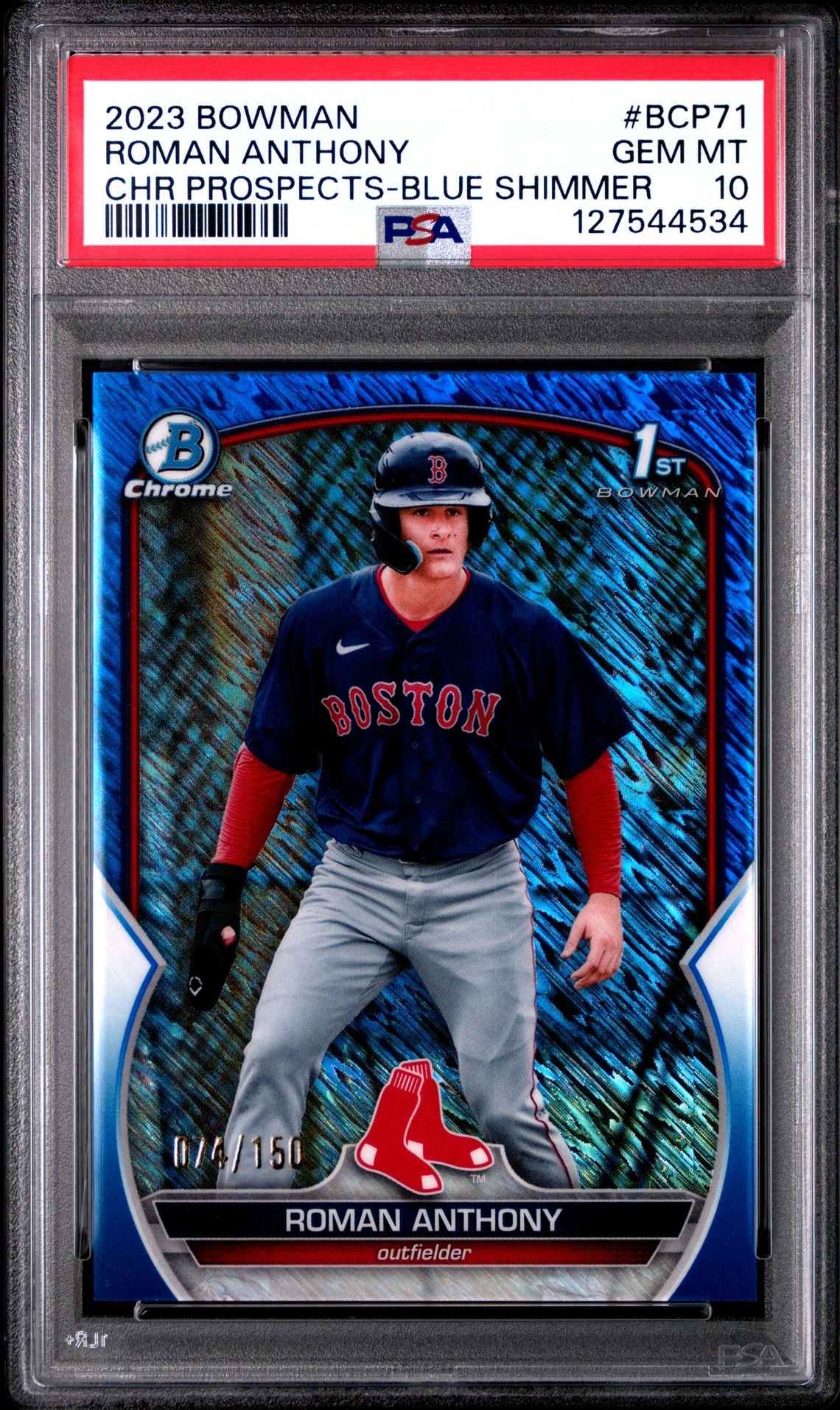 2023 Bowman Chrome Prospects Roman Anthony #Bcp71 (Chr Prospects-Blue Shimmer) Gem Mt 10 front