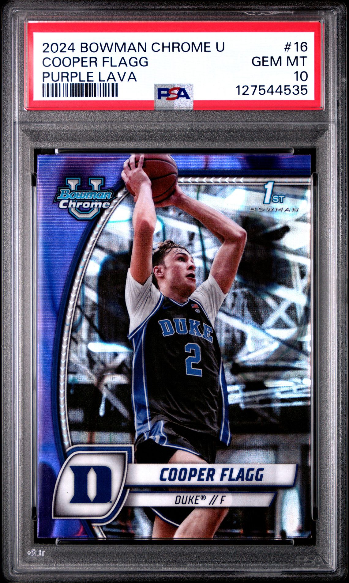 2024 Bowman Chrome University Cooper Flagg #16 (Purple Lava) Gem Mt 10 front